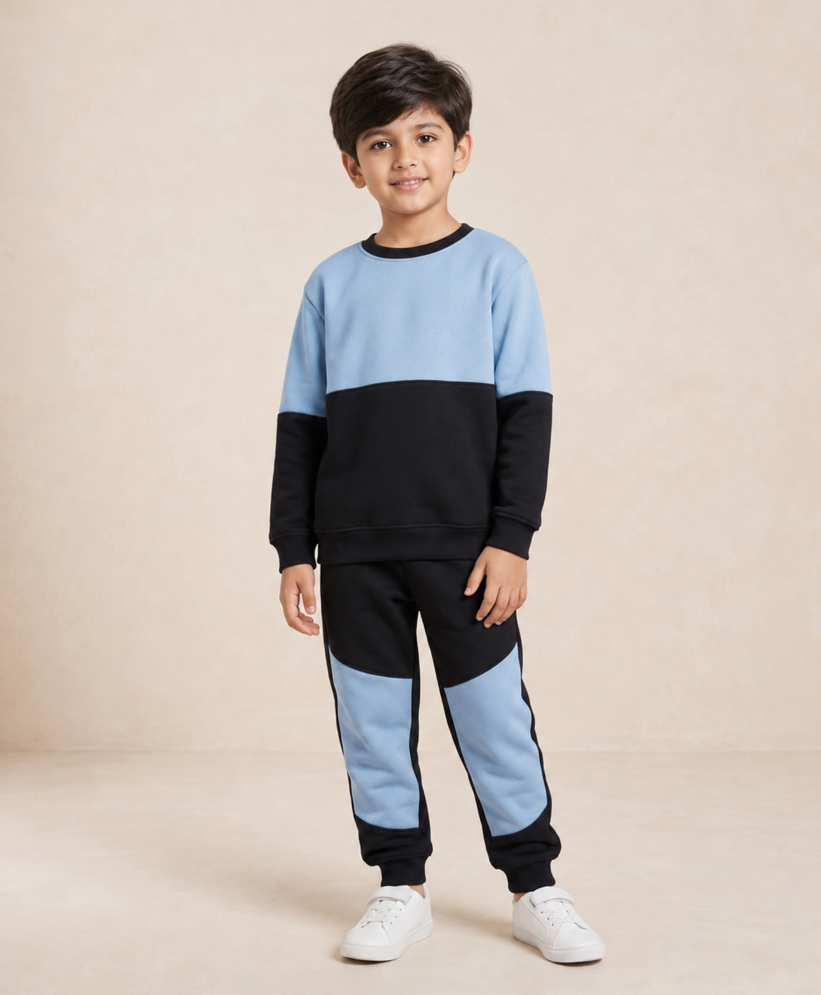 Anthrilo Fleece Knit Full Sleeves Cut & Sew Winter Sweatshirt & Joggers Set - Black-picture-40