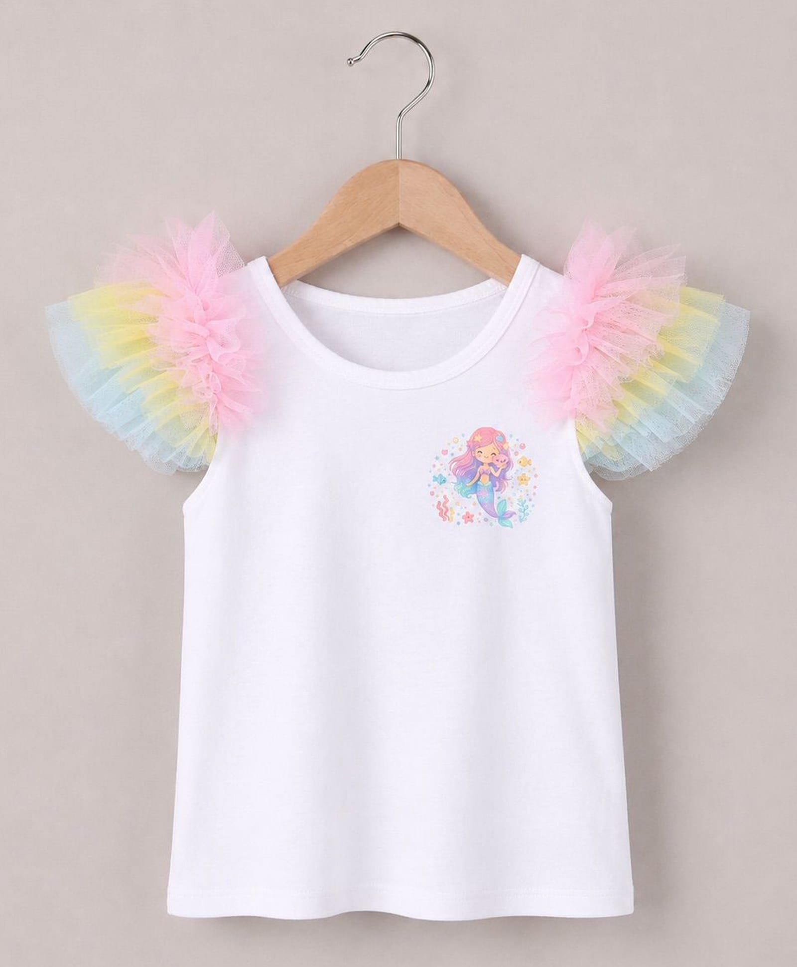 Bubble Berry Cotton Knit Sleeveless Frill Detailed & Mermaid Printed Top - White-picture-30