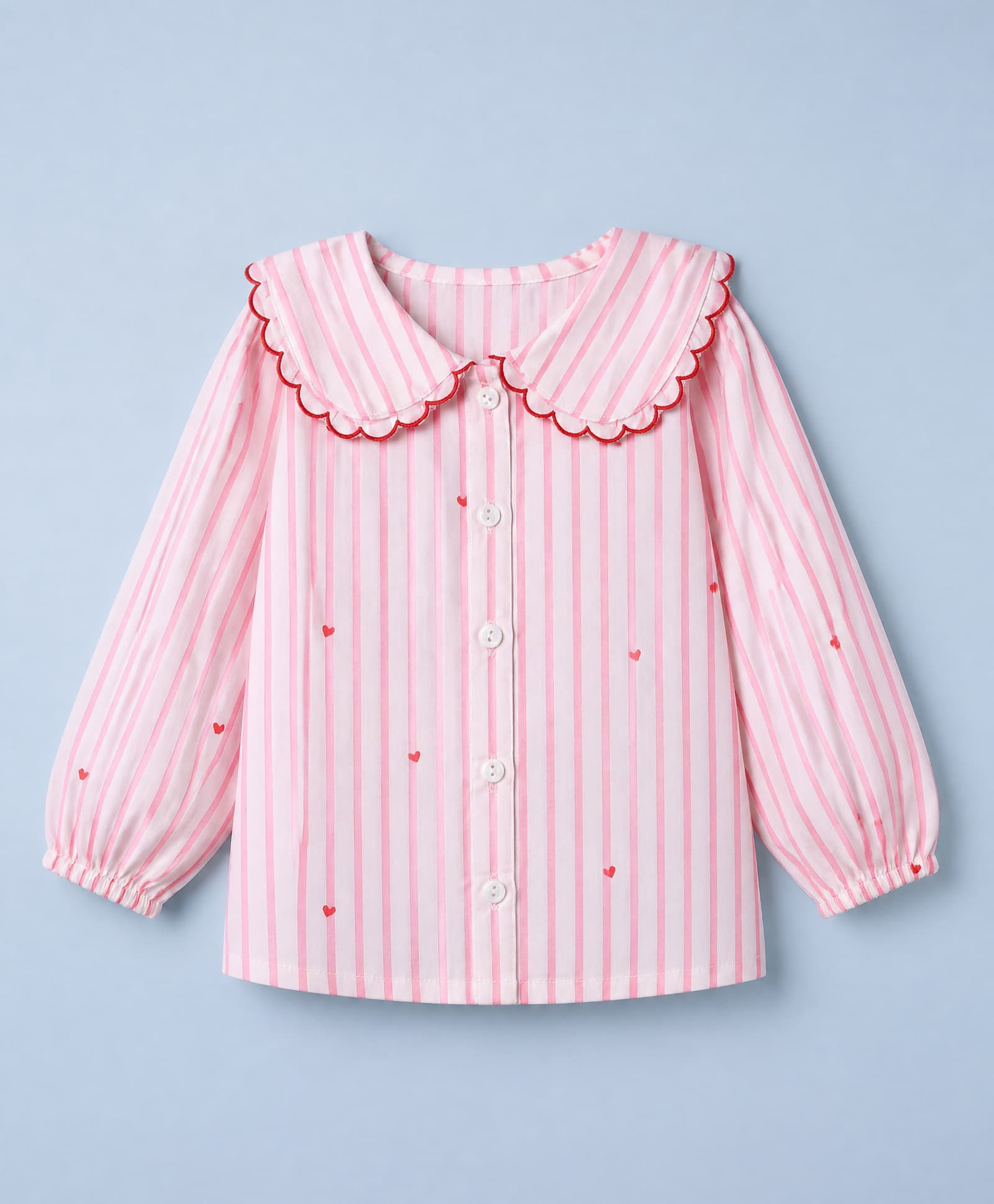 Babyhug 100% Cotton Woven Top with Full Sleeves, Hearts Embroidery and Scalloped Peter Pan Collar in White for 12-18 Months