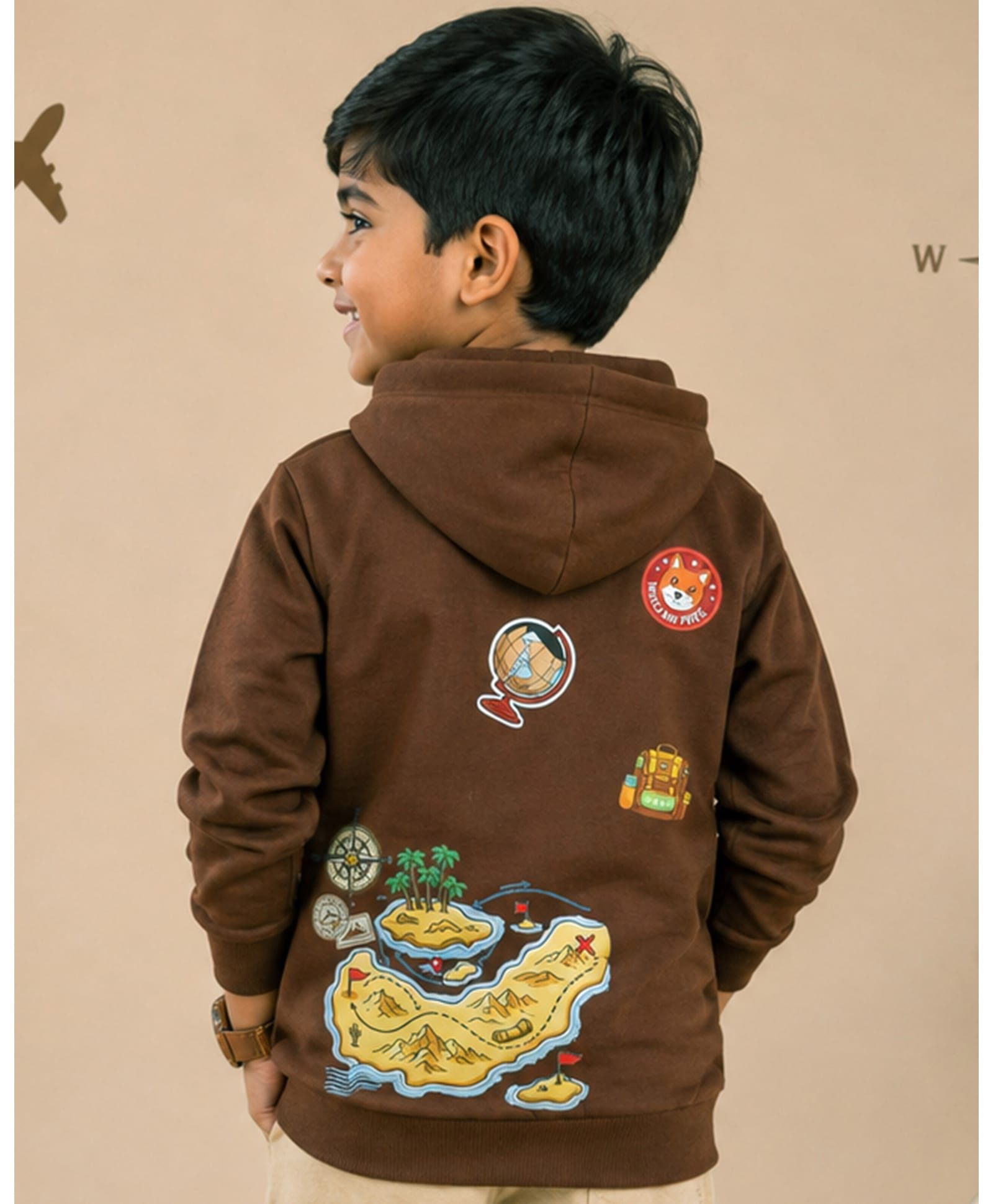 Buy Kiddopanti Fleece Knit Full Sleeves Map Theme Printed Winter