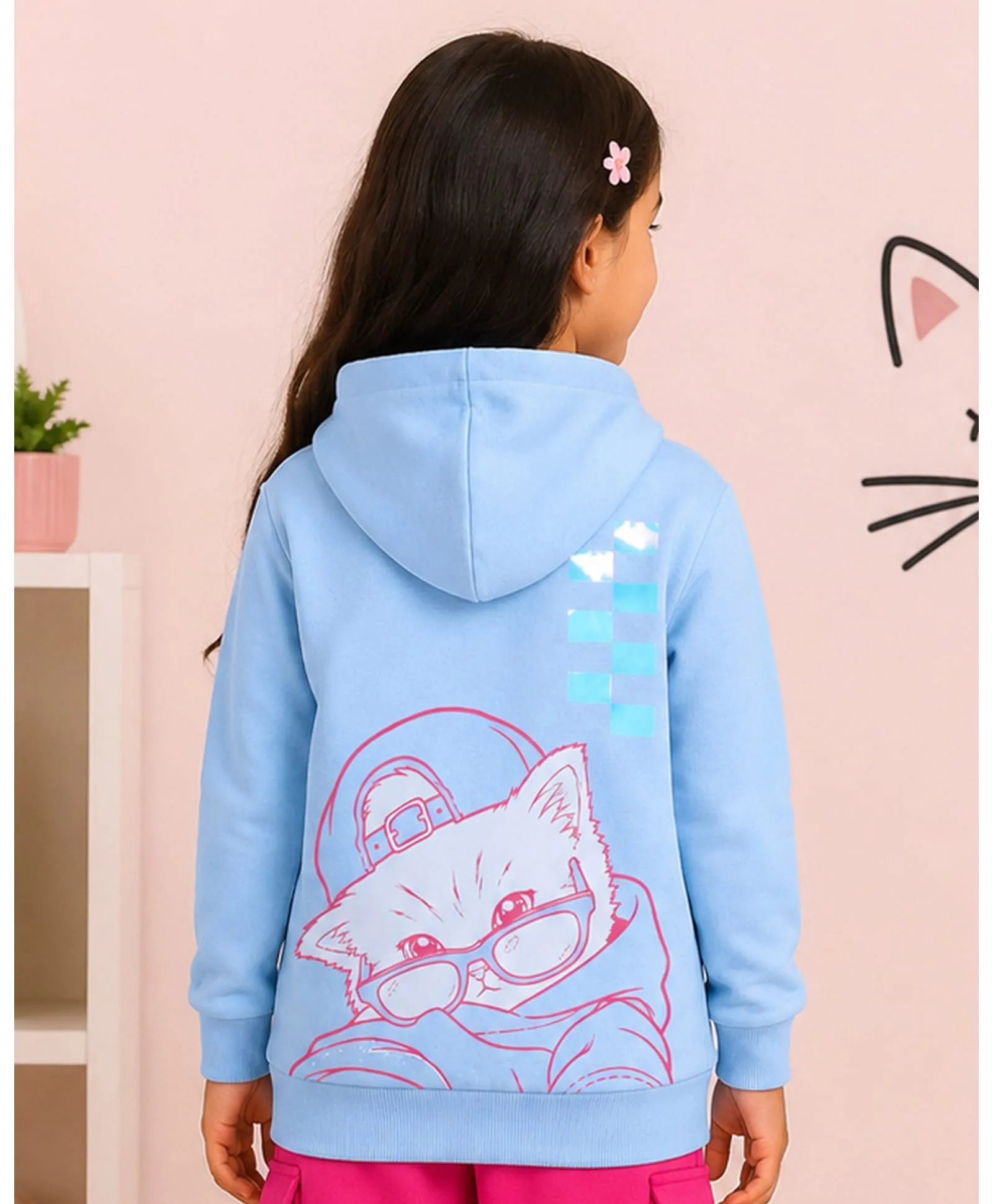 Buy Kiddopanti Fleece Knit Full Sleeves Paws Printed Winter Hooded