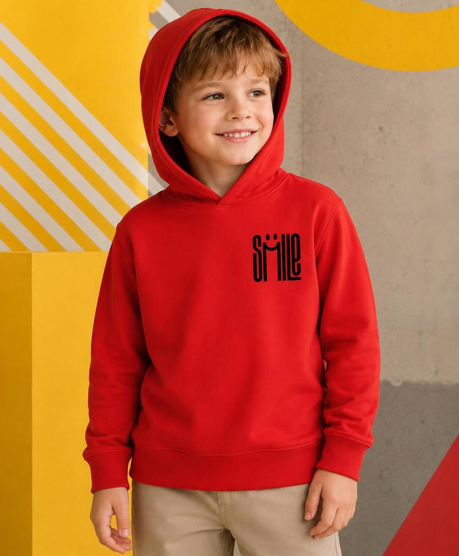 NUSYL Fleece Knit Full Sleeves Smile Text Printed Winter Hoodie - Red-picture-28