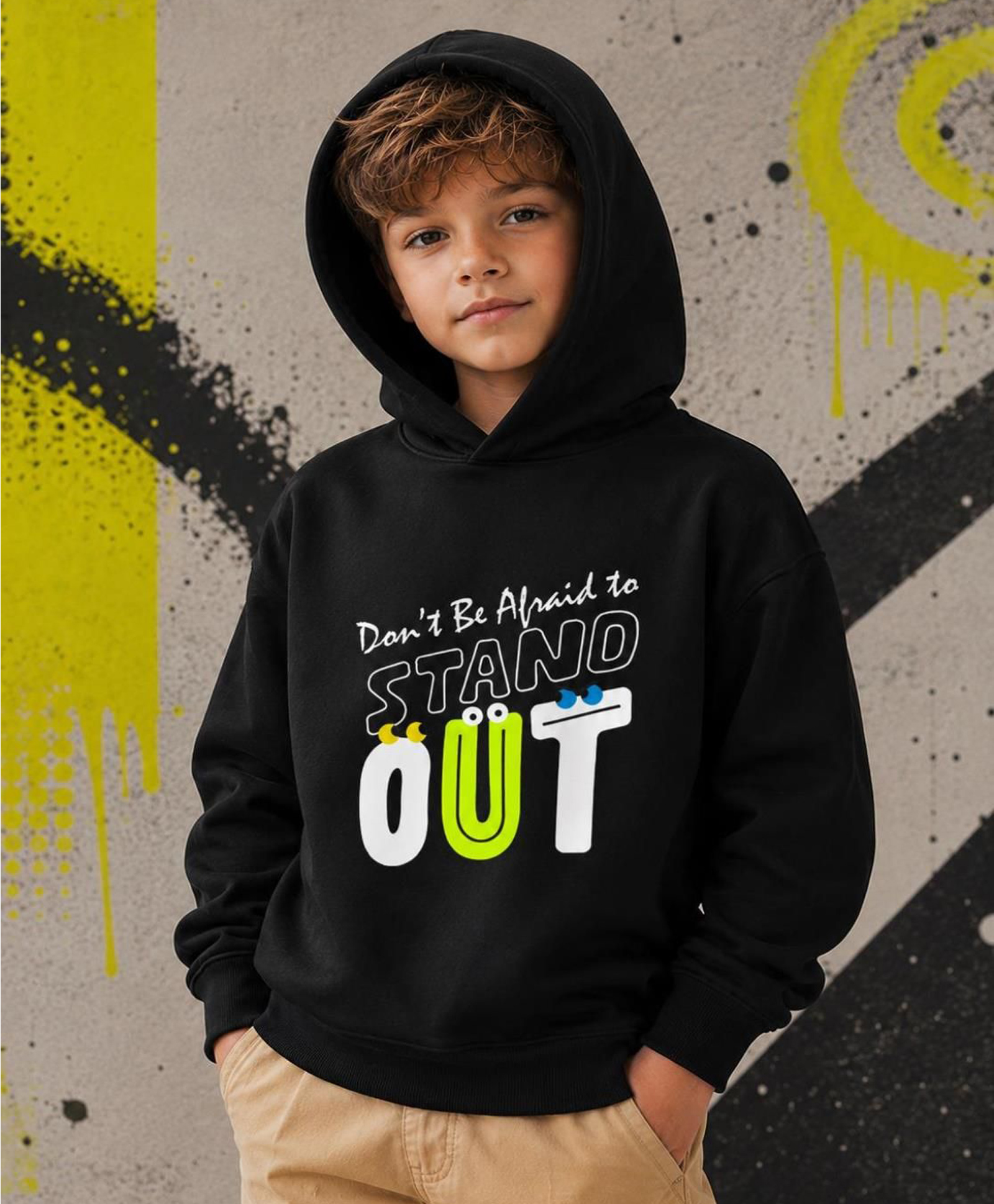 NUSYL Fleece Knit Full Sleeves Dont Be Afraid To Stand Out Text Printed Winter Hoodie - Black-picture-27