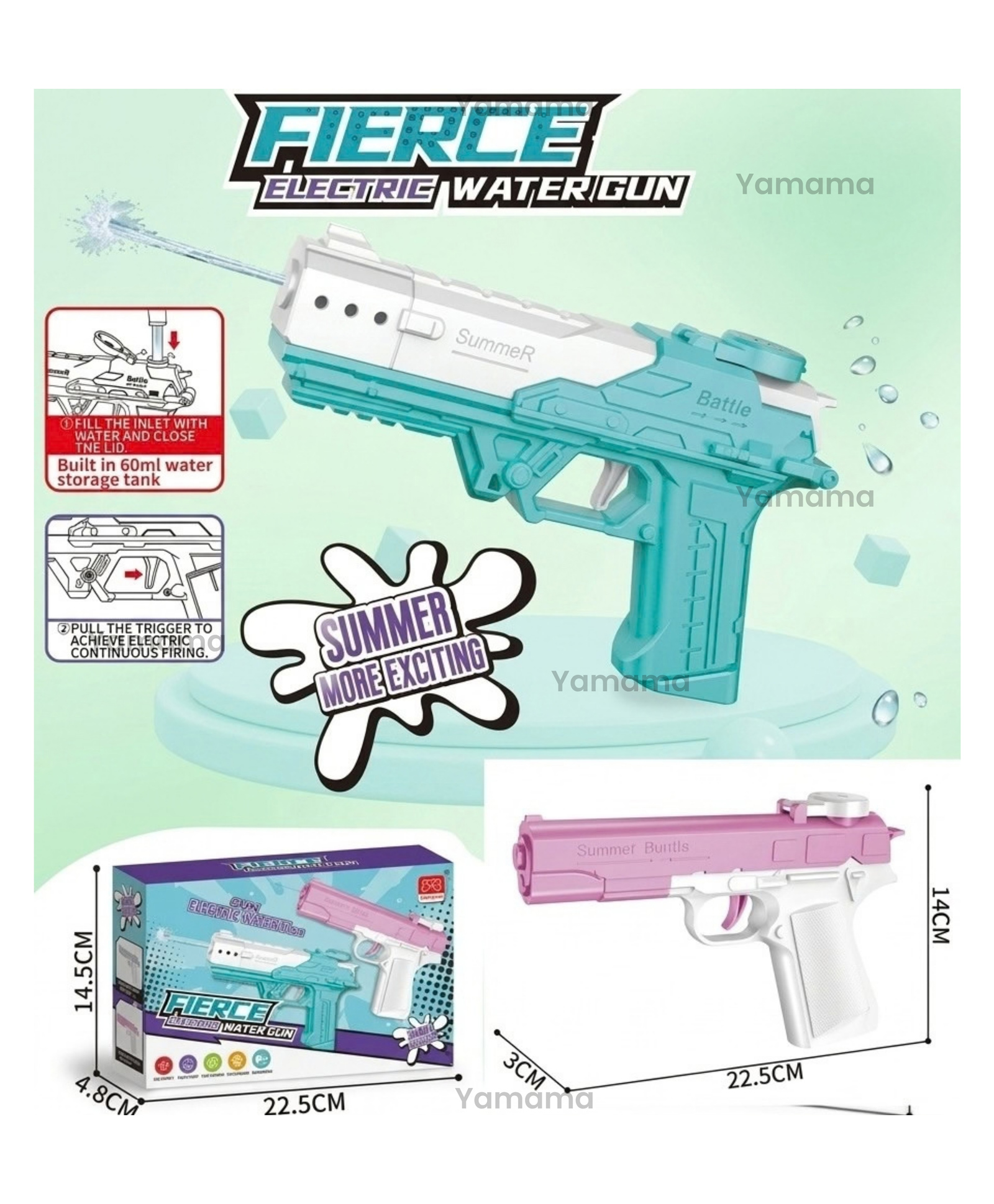 YAMAMA Fierce Electric Water Gun Toy Automatic Continuous Firing Summer Blaster for Kids