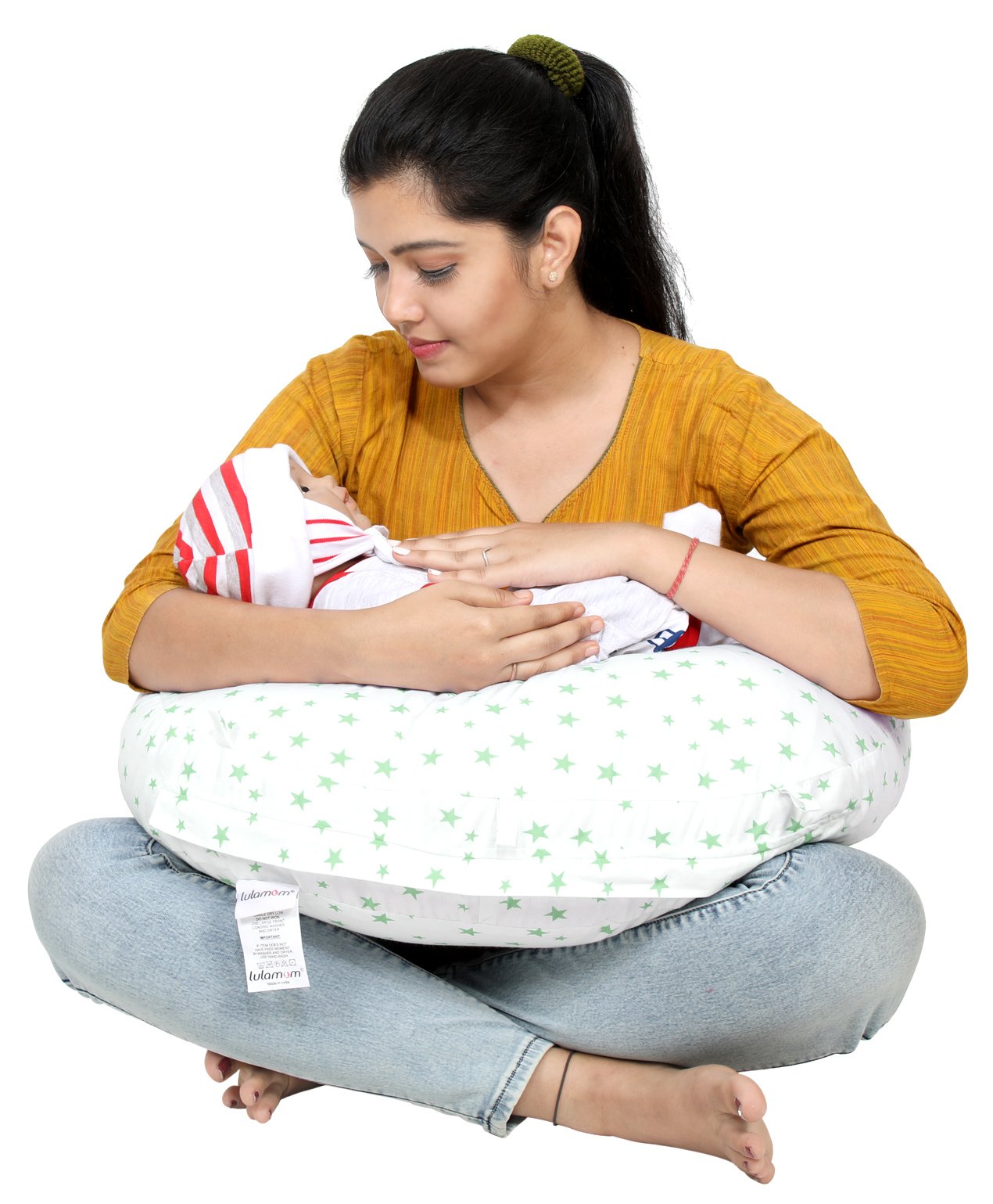 Lulamom Allergen Protected Nursing Pillow & Cover Star Print - Green-image-12