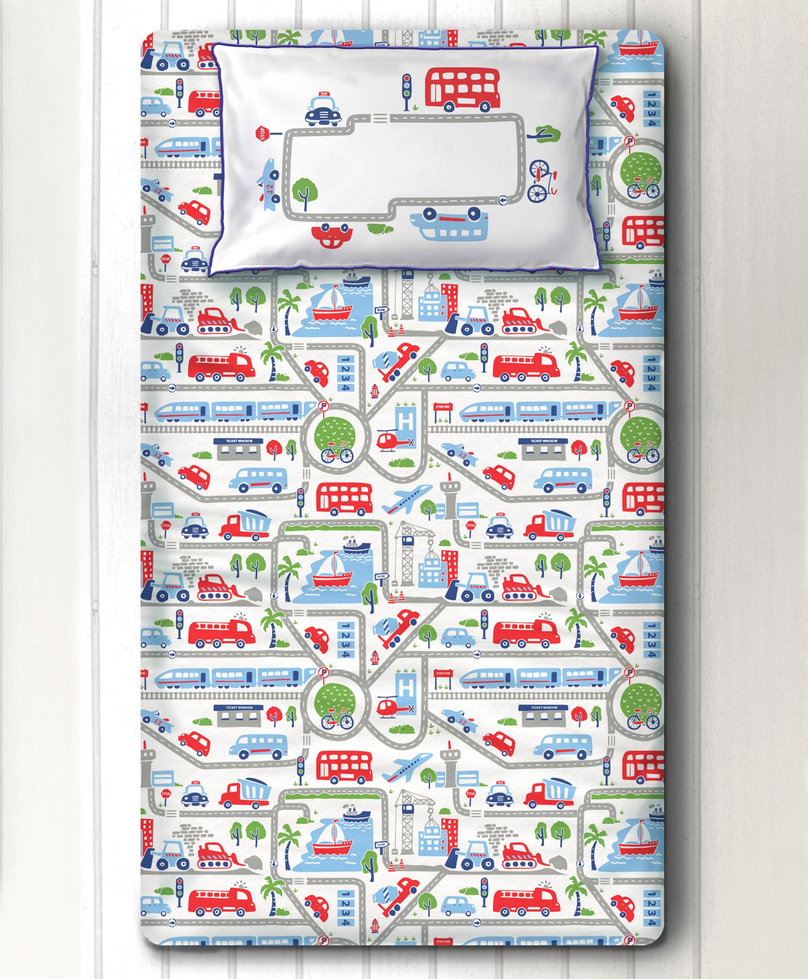 Busy Street Single Bedsheet With One Pillow Cover - Multicolour-image-15