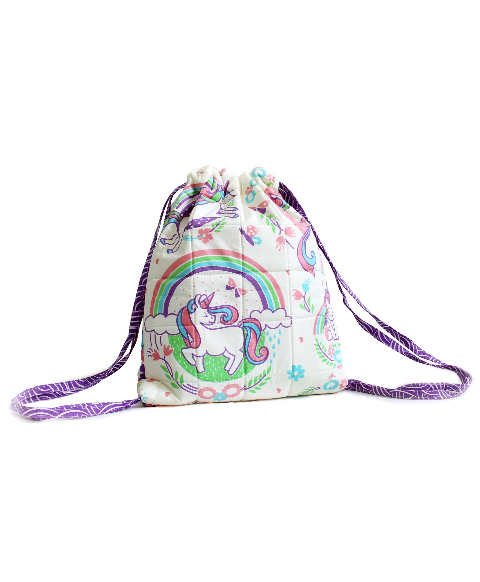 Silverlinen Quilted Cotton Drawstring Bag Unicorn and Rainbows Print Mullticolor - 11 Inches-picture-18