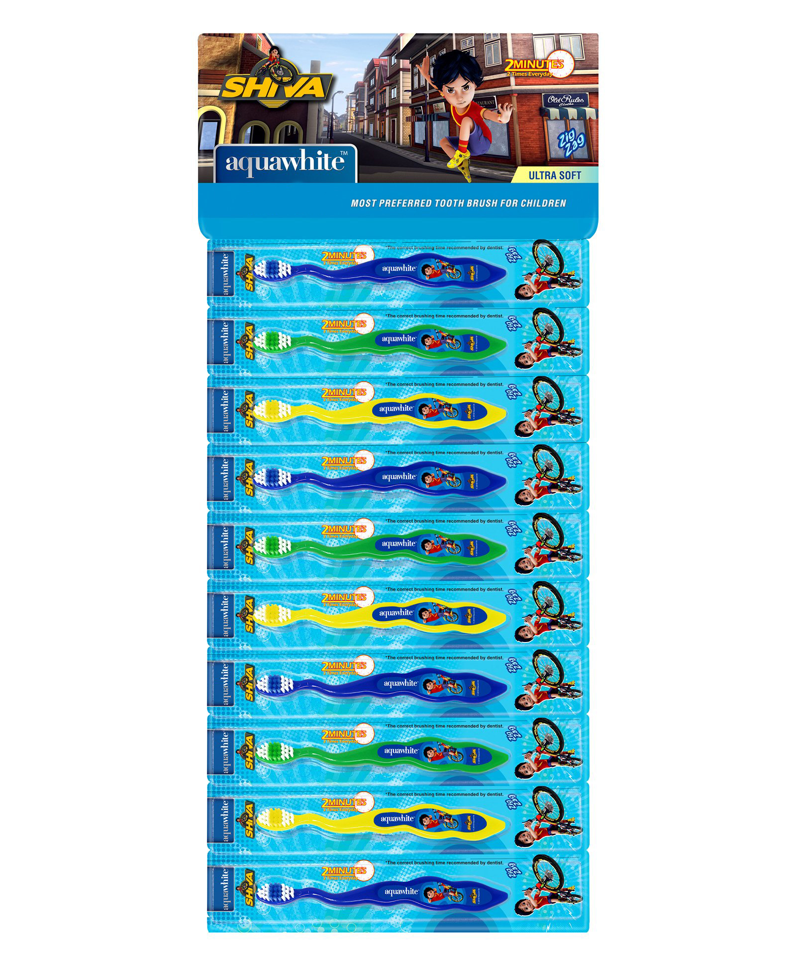 Aquawhite Shiva Zig Zag Ultra Soft Toothbrush Pack of 10 - Blue Green Yellow-picture-24