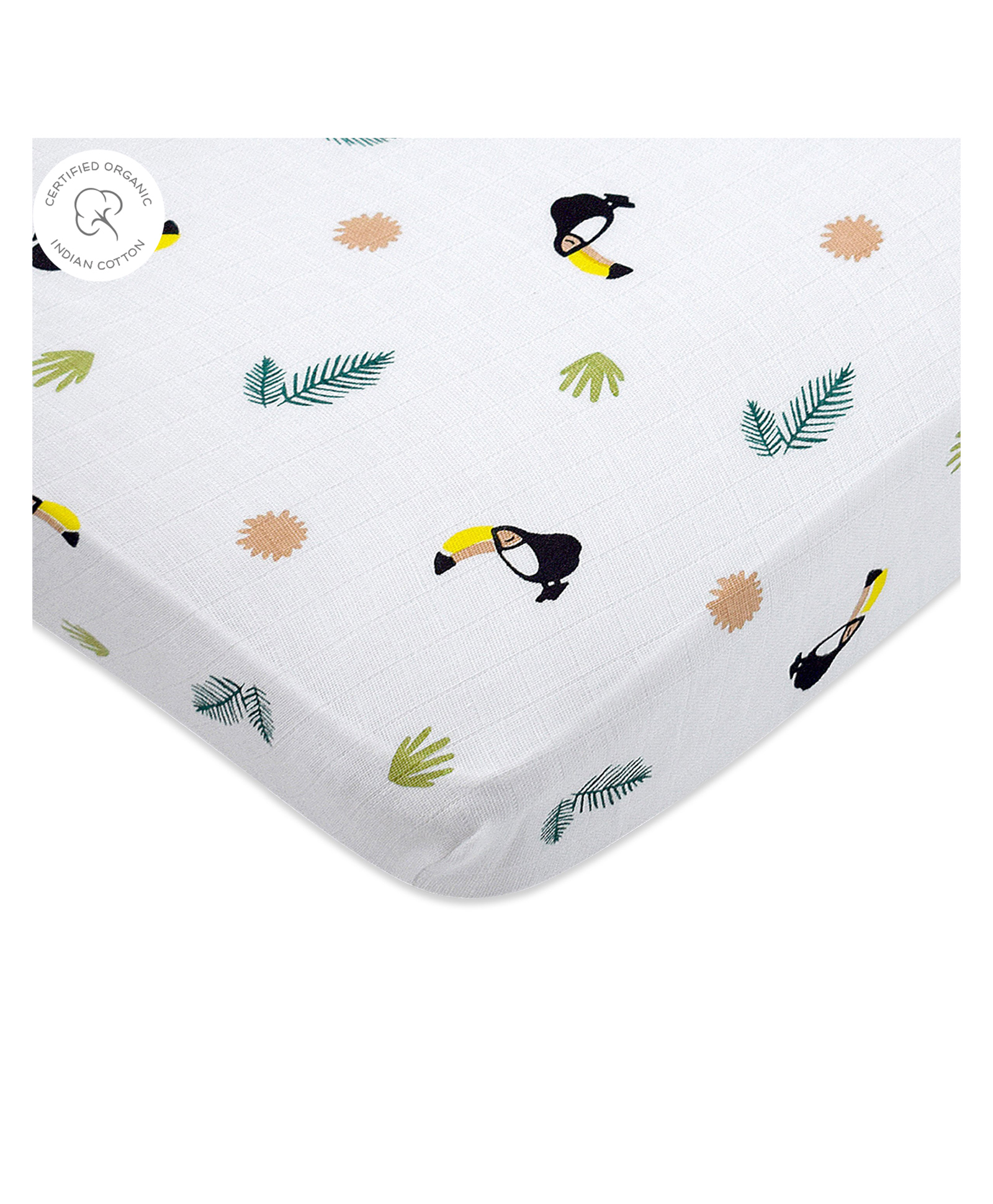 Masilo Tropical Toucan Organic Fitted Cot Sheet - White-picture-25