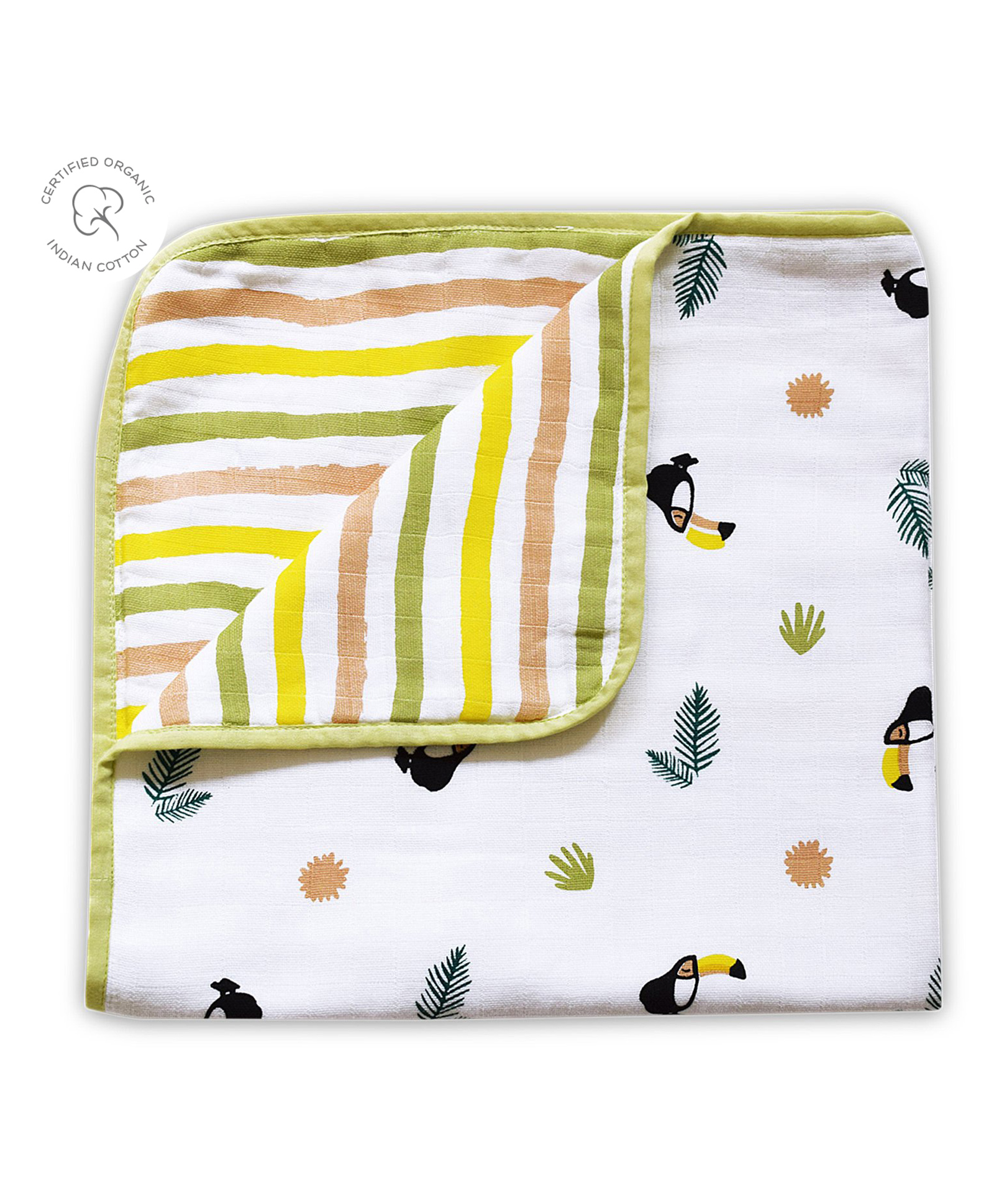 Masilo Tropical Toucan Organic Muslin Blanket - White Multicolour-image-18