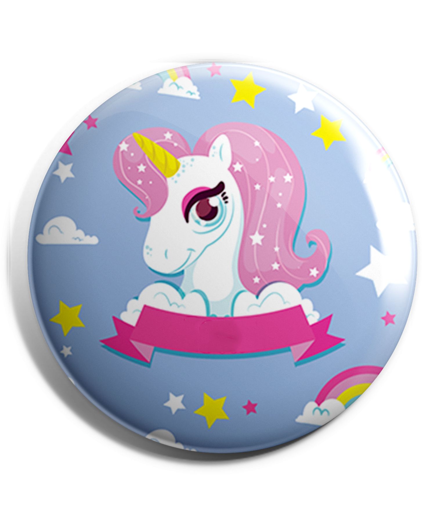 Funcart Unicorn Plastic Button Pin Badge - Pink & Blue-image-1