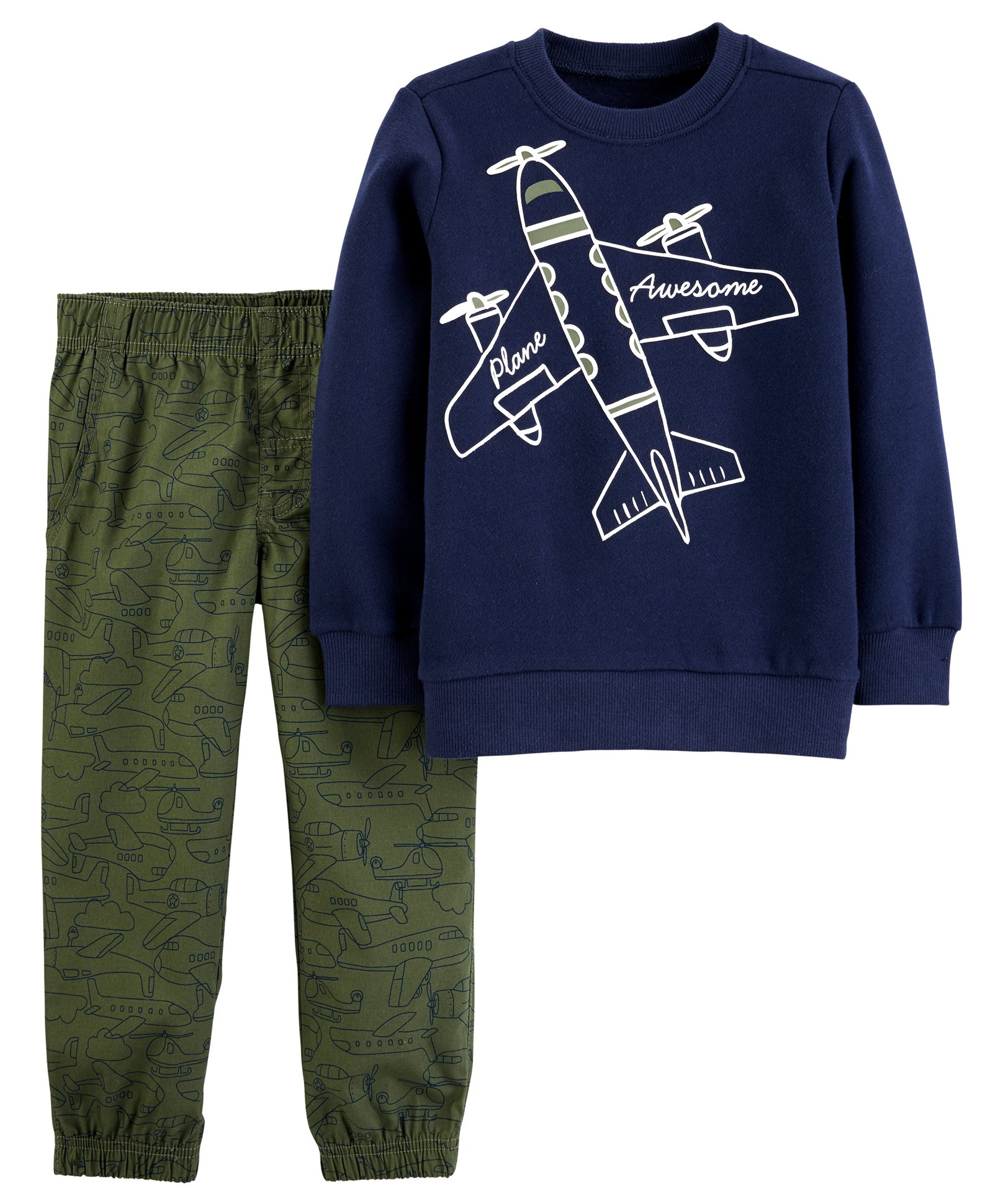 Carter's 2-Piece Airplane Warm Fleece Top & Poplin Pant Set - Navy Blue-picture-38