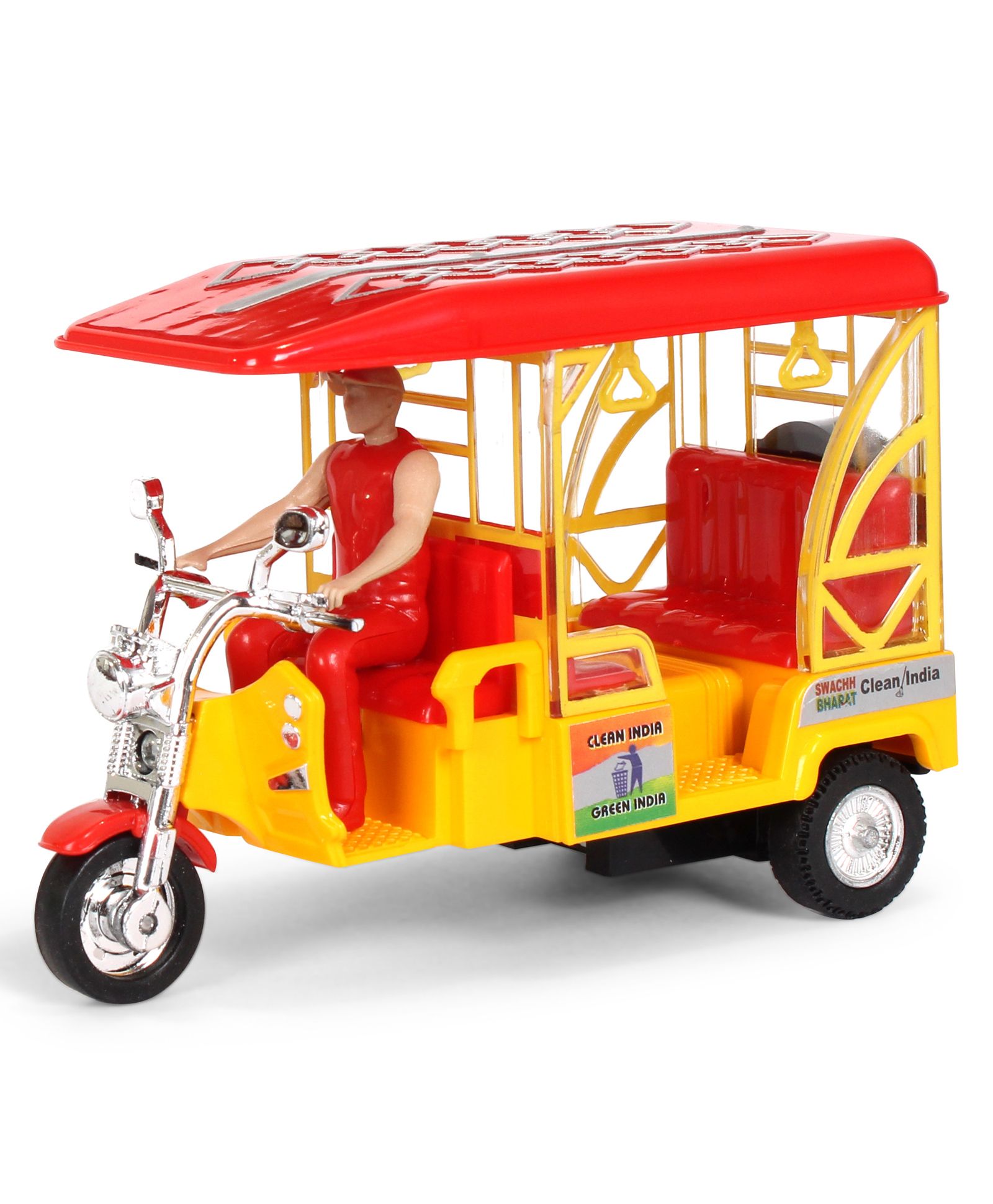 Centy E- Rickshaw Pull Back Toy Model - Red & Yellow-picture-1