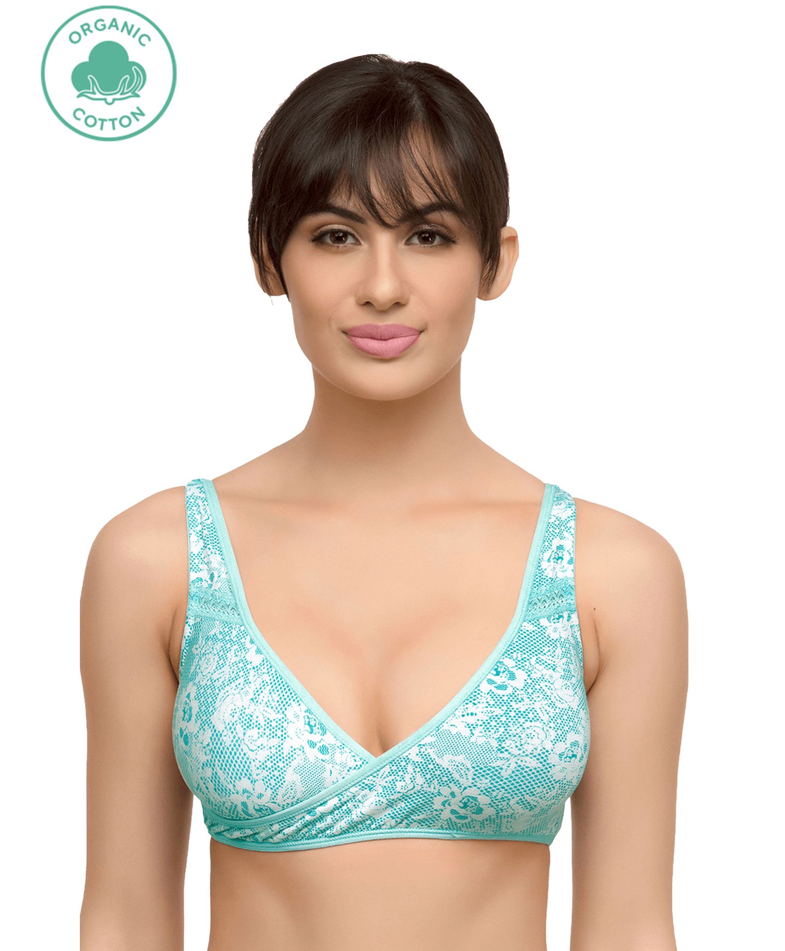Inner Sense Flower Lace Detailed Organic Antimicrobial Feeding Bra - Sea Green-image-31