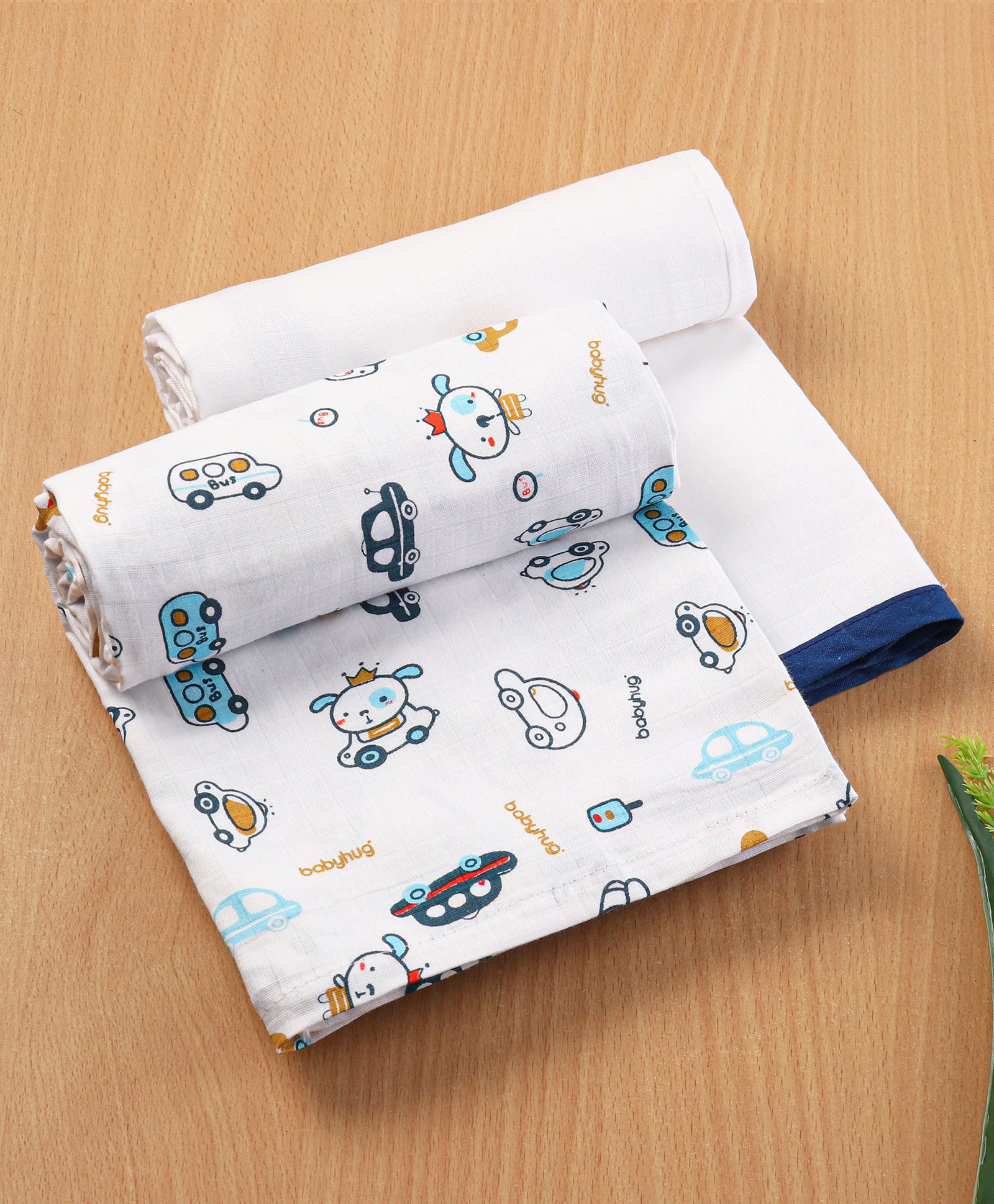 Babyhug 3 in 1 Premium Baby Cotton Muslin Swaddle Cum Swaddle Vehicle Print Pack of 2 - Multicolour-image-24