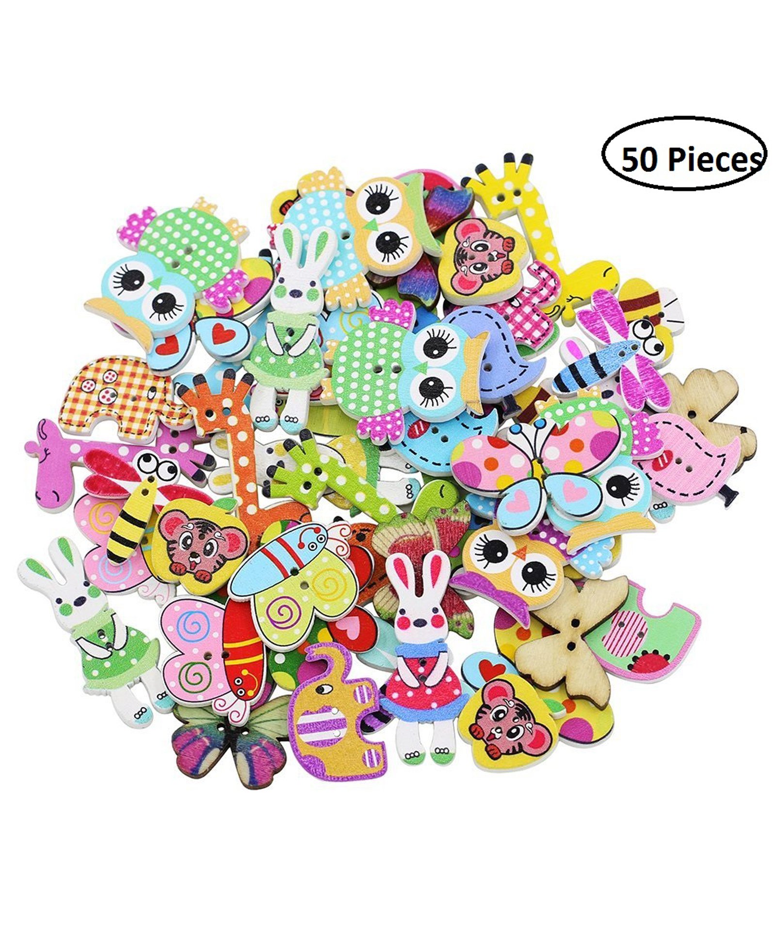 Syga Wooden Sewing Buttons Multicolor - 50 Pieces-picture-18