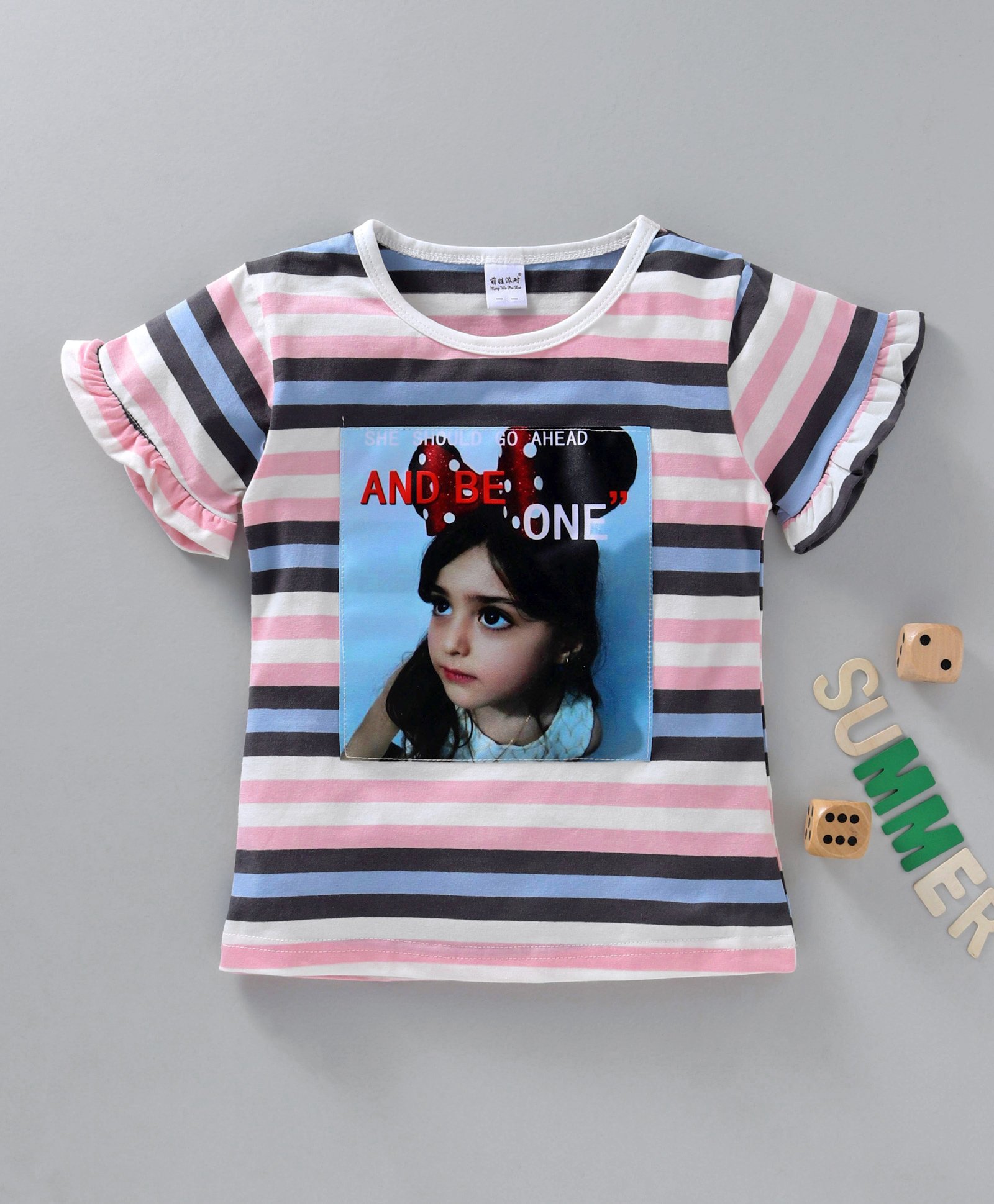 Meng Wa Half Sleeves Tee Girl Print - Peach-image-23