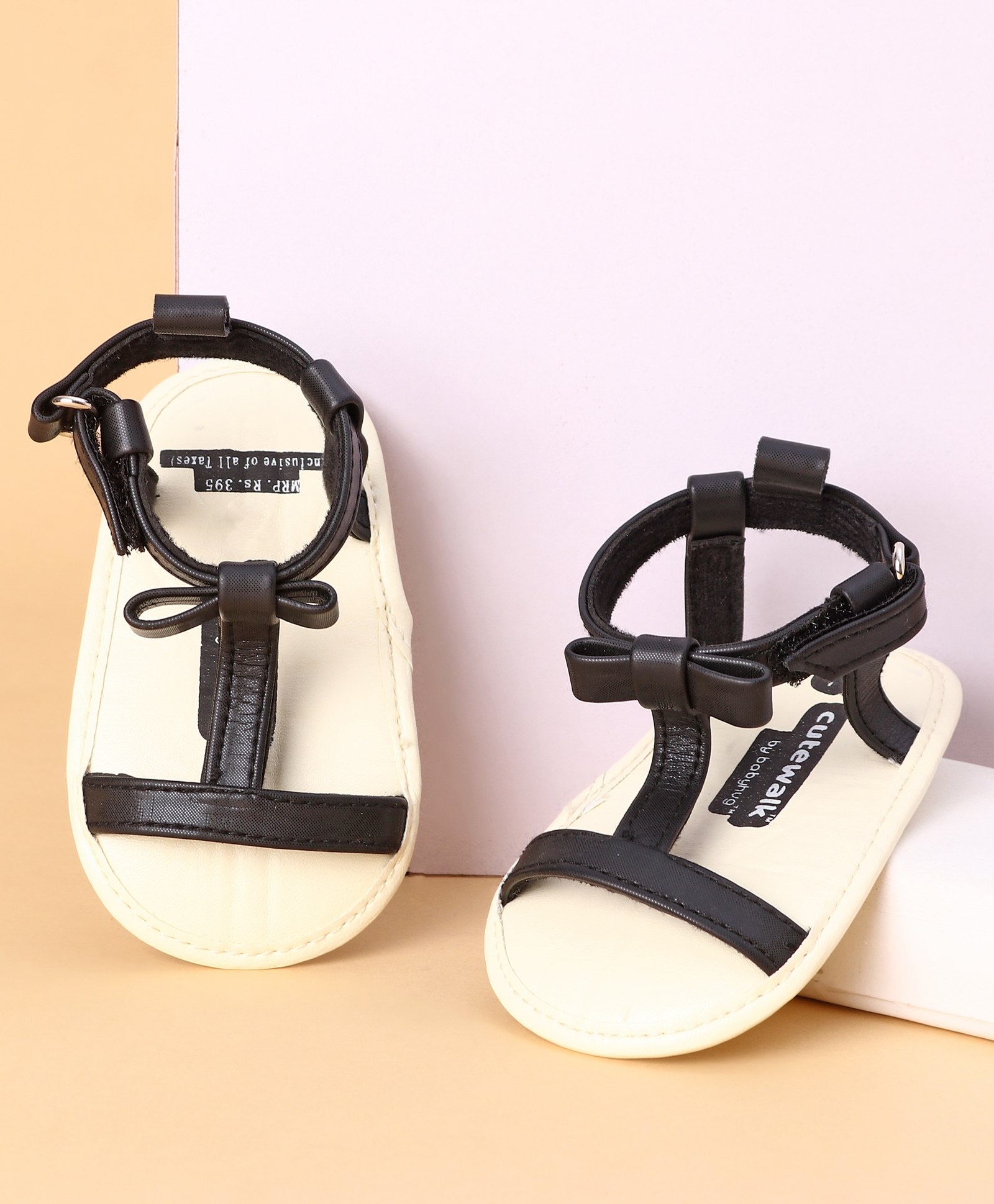 Cute Walk by Babyhug Sandals Style Booties Bow Applique - Black (Sole Color May Vary)-image-3