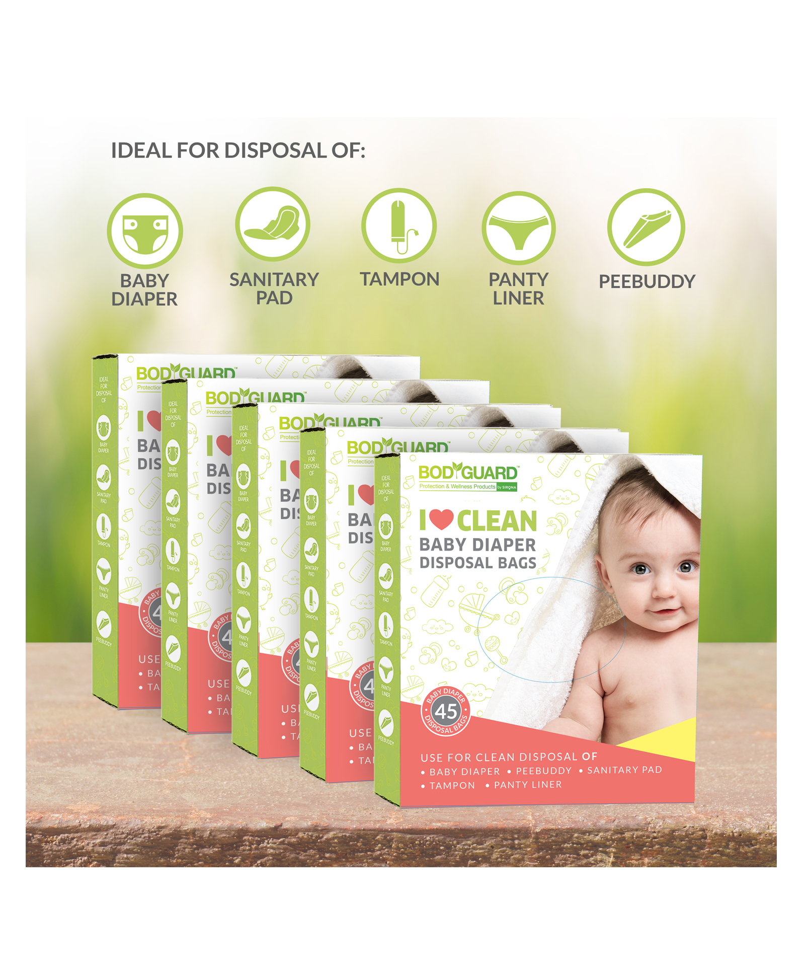 BodyGuard I Love Clean Baby Diaper Disposal Bags - 225 Bags (5 Pack - 45 Bags Each)-picture-15