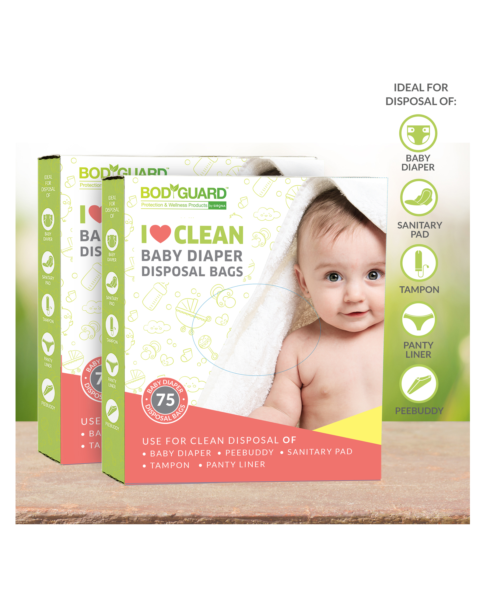 BodyGuard I Love Clean Baby Diaper Disposal Bags - 150 Bags (2 Pack - 75 Bags Each)-image-12