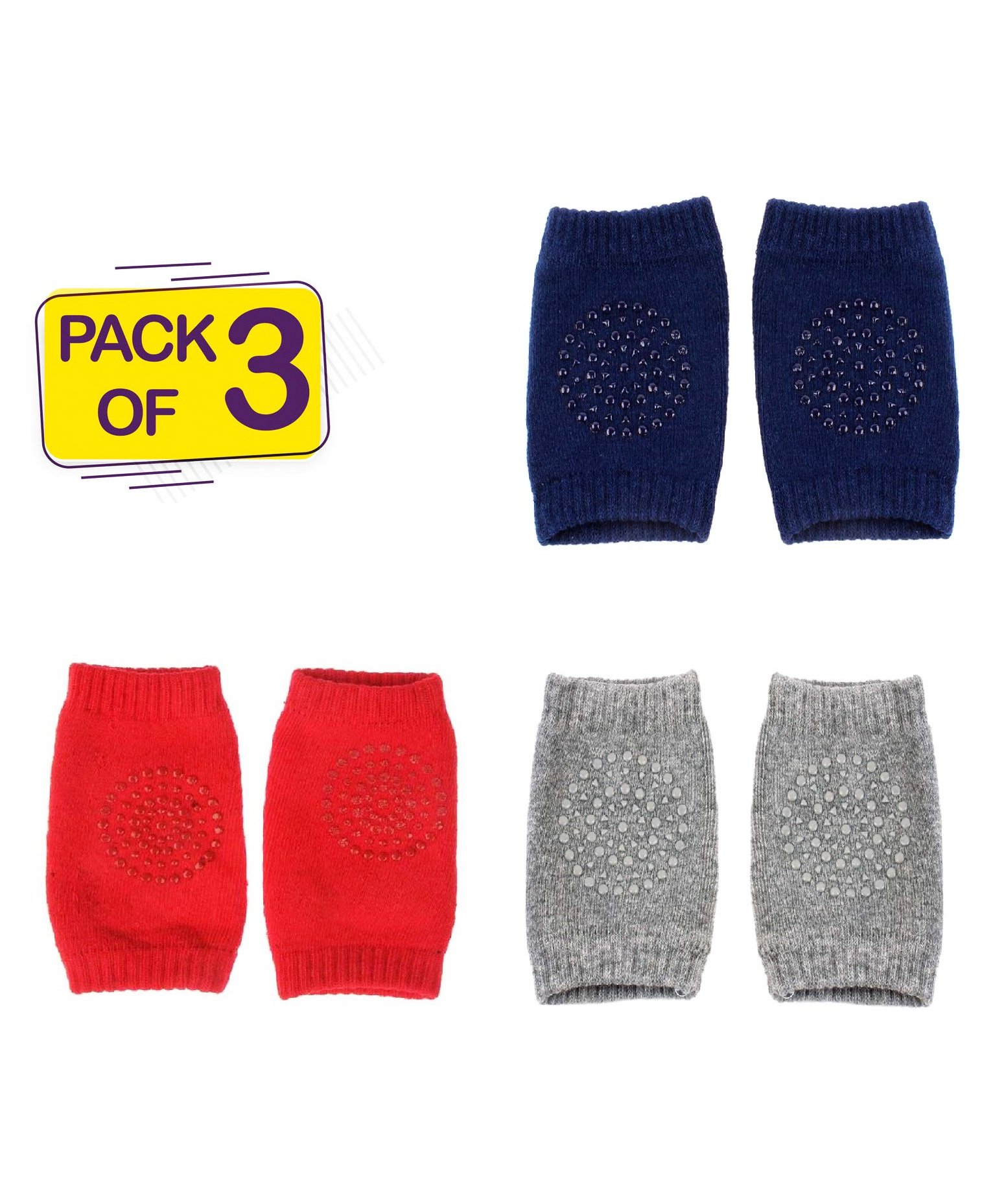 Syga Baby Crawling Non-Slip Knee Pads Set Of 3 - Grey Red & Navy-image-30