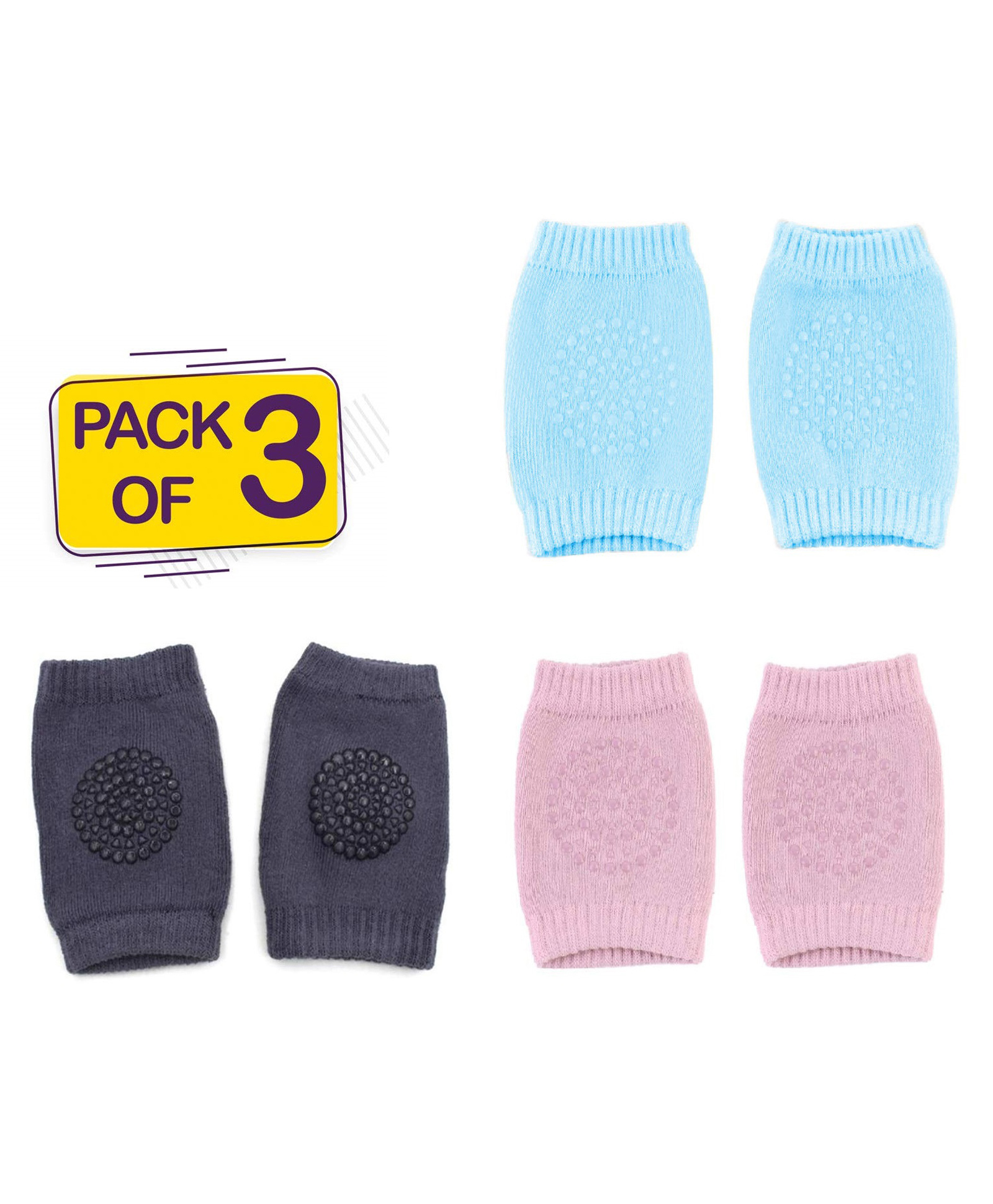 Syga Baby Crawling Non-Slip Knee Pads Set Of 3 - Grey Pink And Green-picture-12