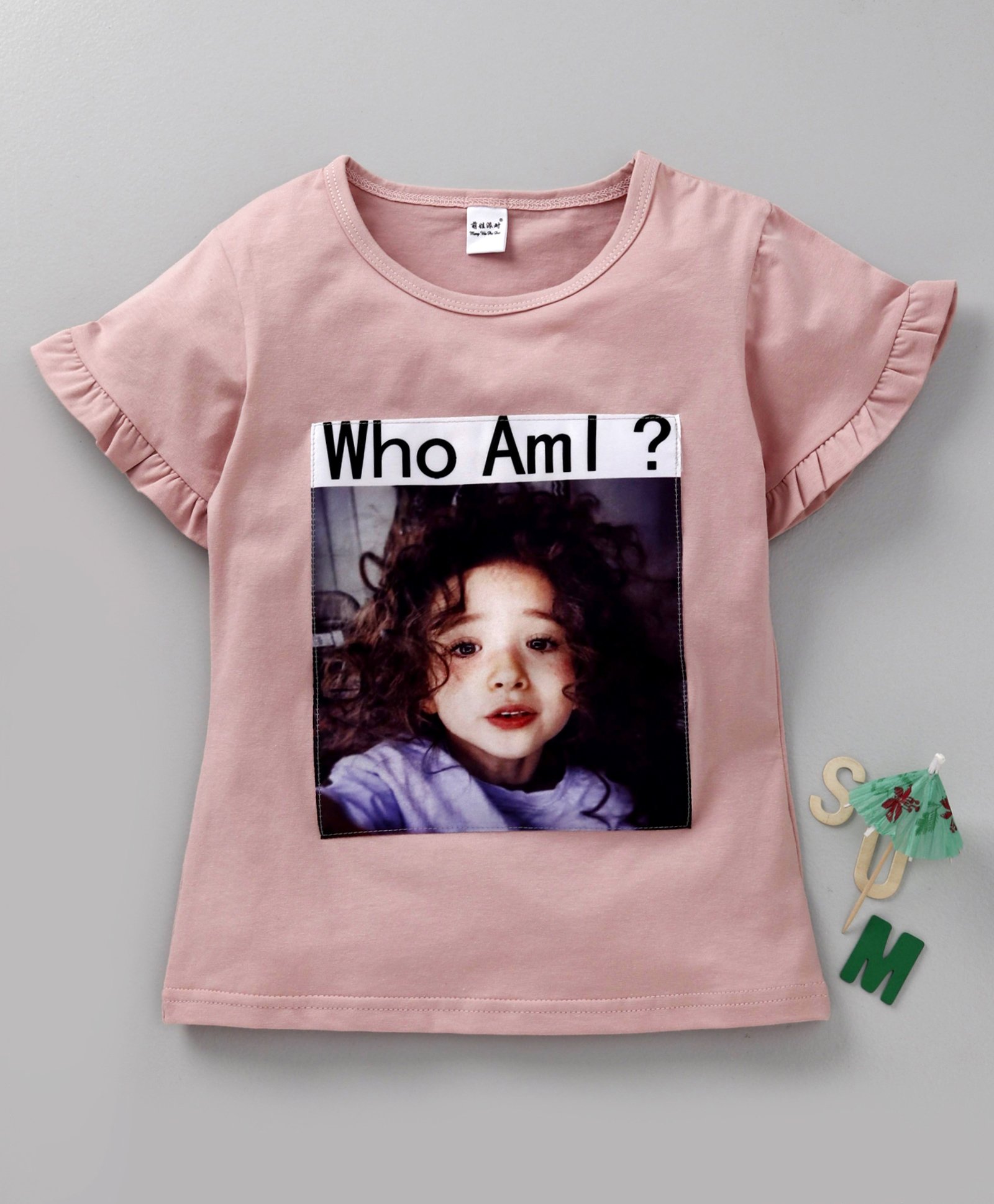 Meng Wa Half Sleeves Top Who Am I Print - Peach-picture-21