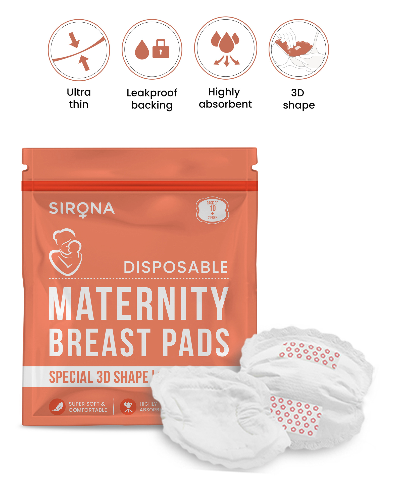 Sirona FDA Approved Premium Disposable Maternity Breast Pads - 12 Pads-image-26