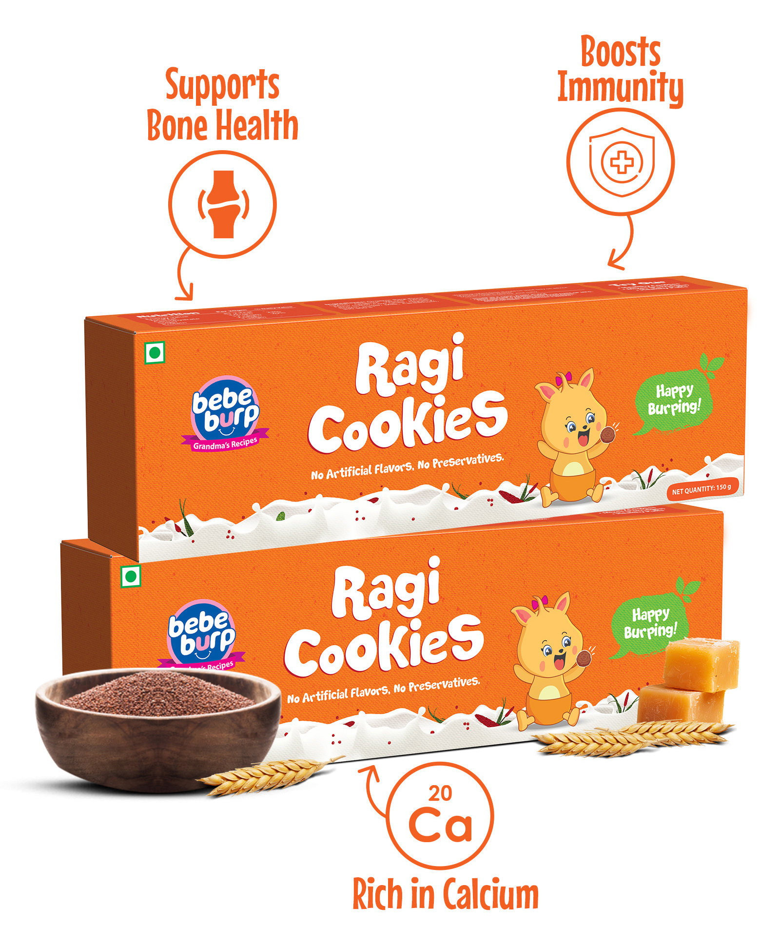 Bebe Burp Organic Baby Food Ragi Cookies Pack Of 2 - 150 gm Each-picture-38