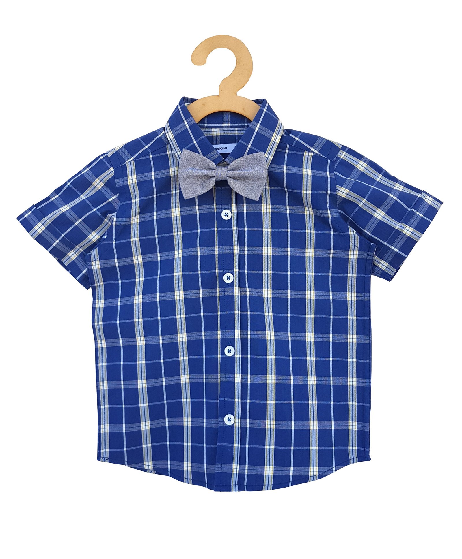 Campana Checked Half Sleeves Bow Shirt - Blue-picture-26