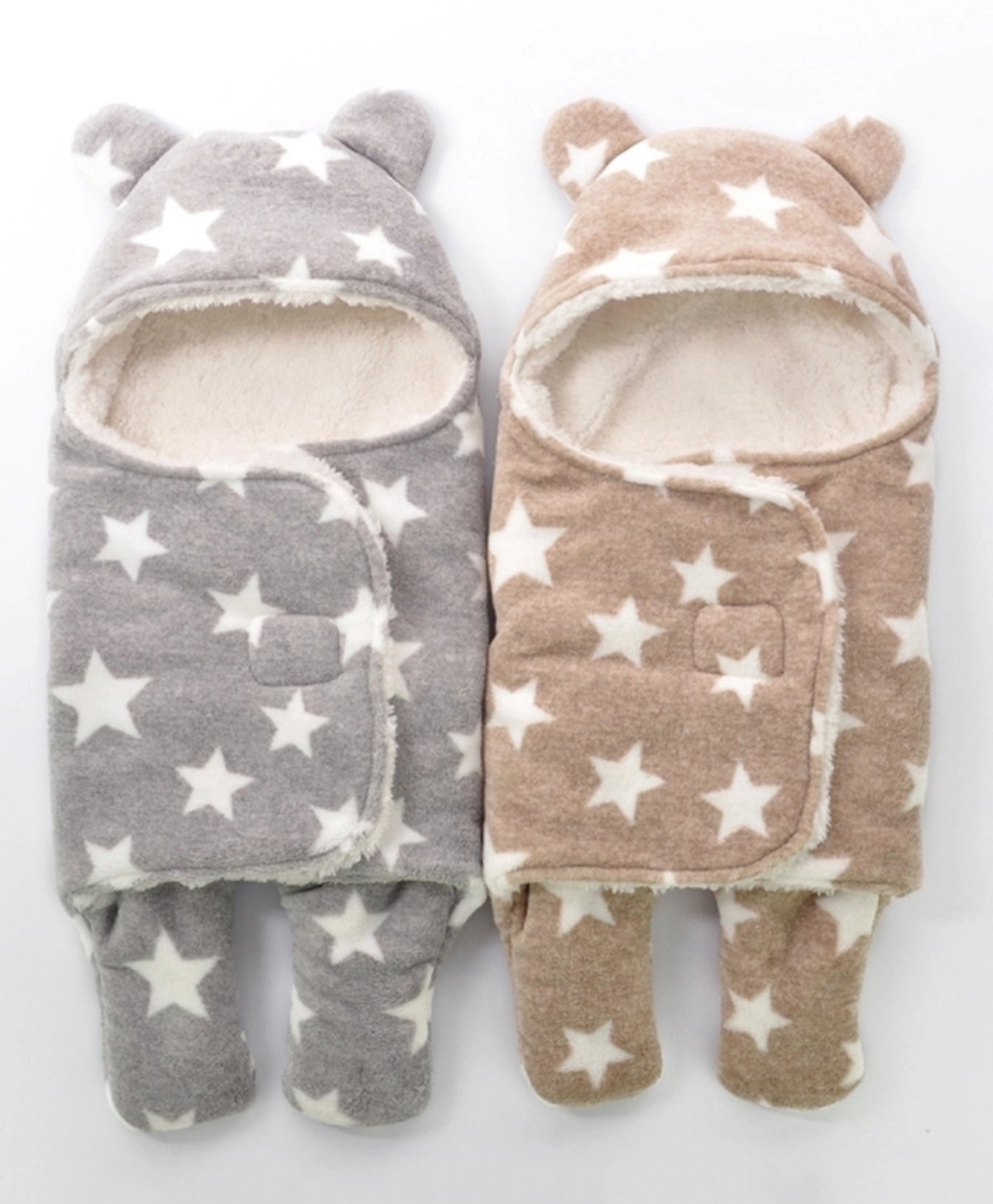 Brandonn Hooded Flannel Wearable Blanket Cum Wrapper Star Print Pack of 2 - Beige Grey-image-8