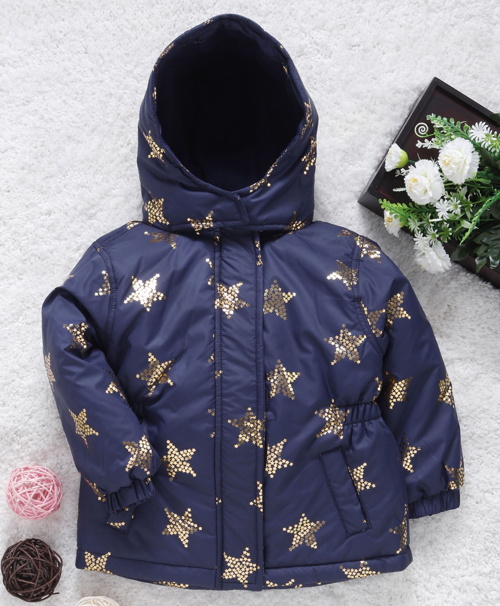 Babyhug Full Sleeves Hooded Jacket Star Print - Navy Blue-image-21