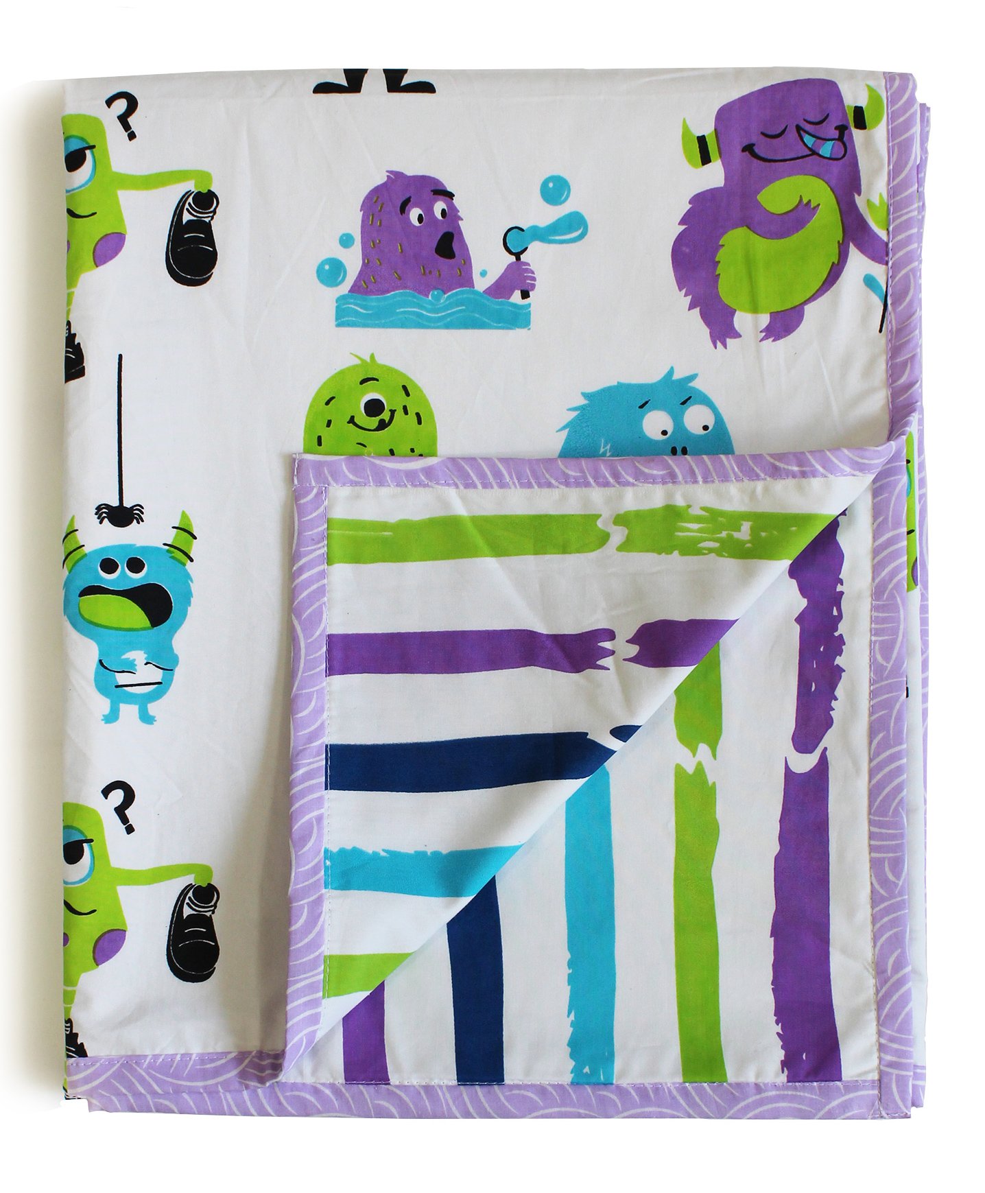 Silverlinen Cotton Reversible Single Blanket Monster Print - White-image-3