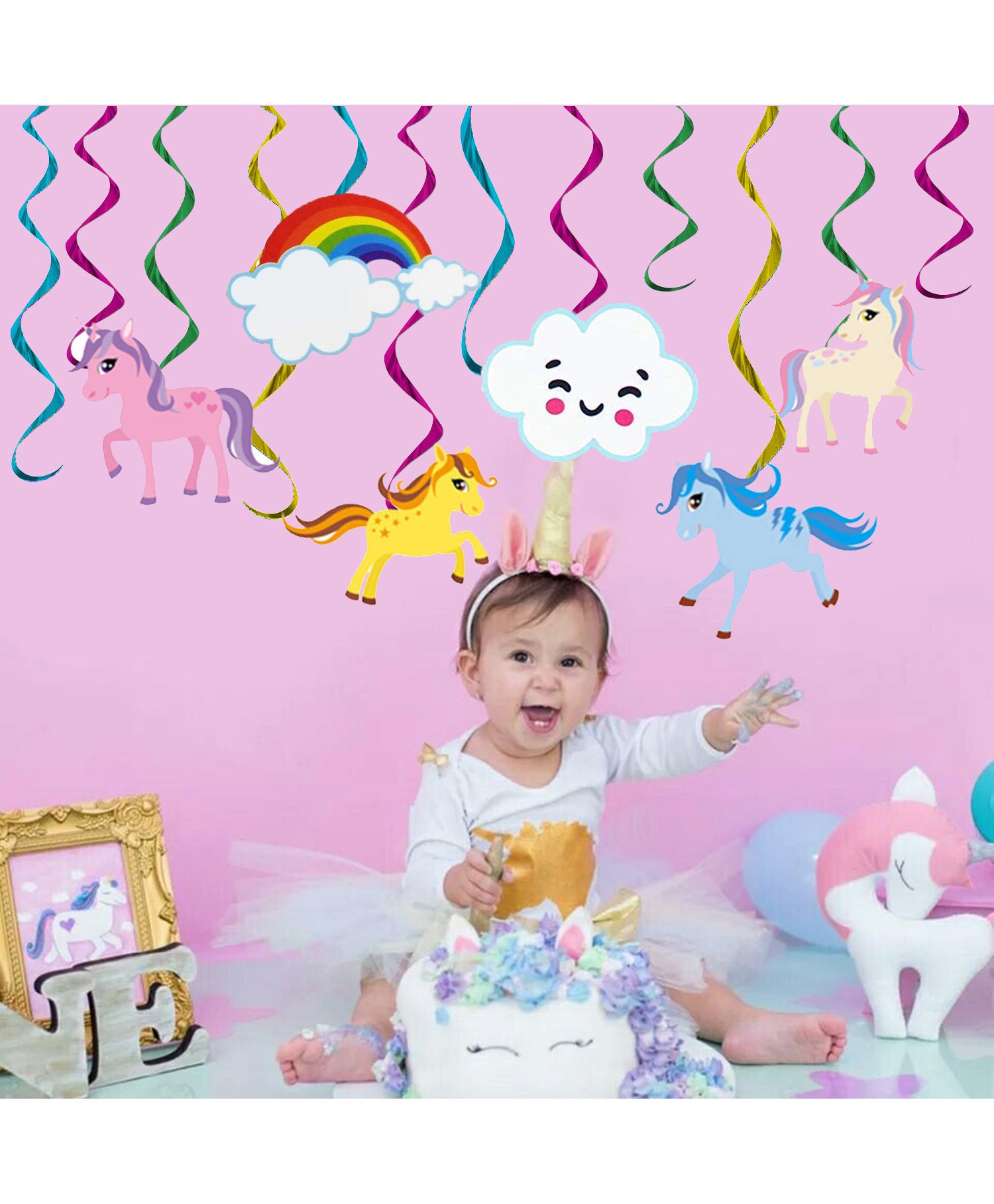 Funcart Unicorn Themed Swirl Decorations 6 Pieces - Multicolour-picture-2