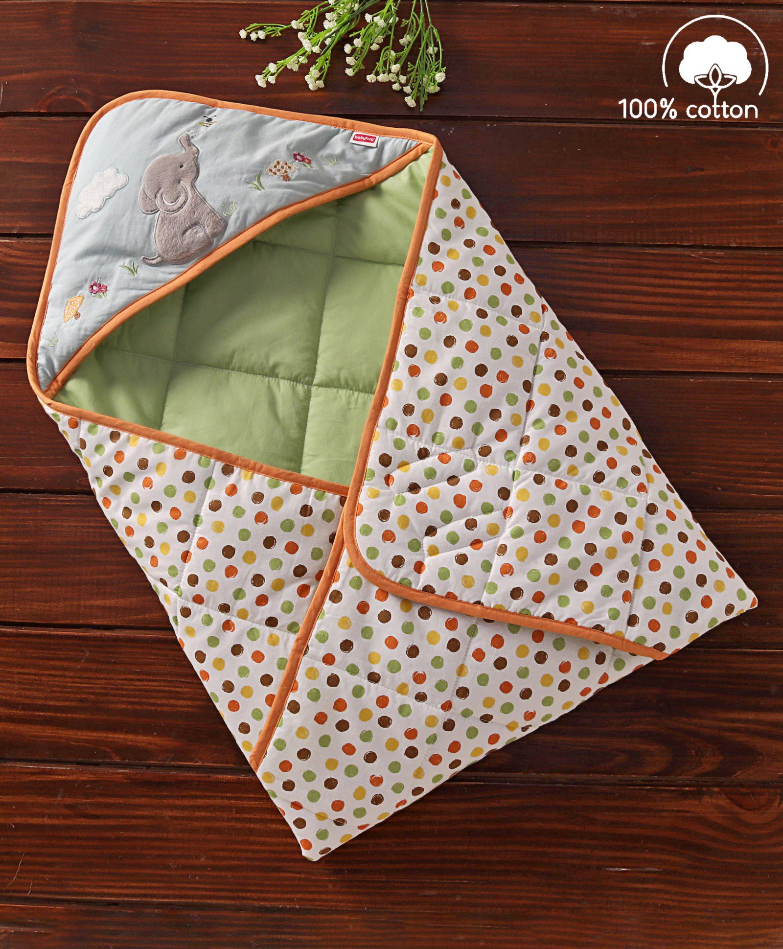 Babyhug Premium Cotton Hooded Wrapper Jungle Theme - Multicolor-image-47