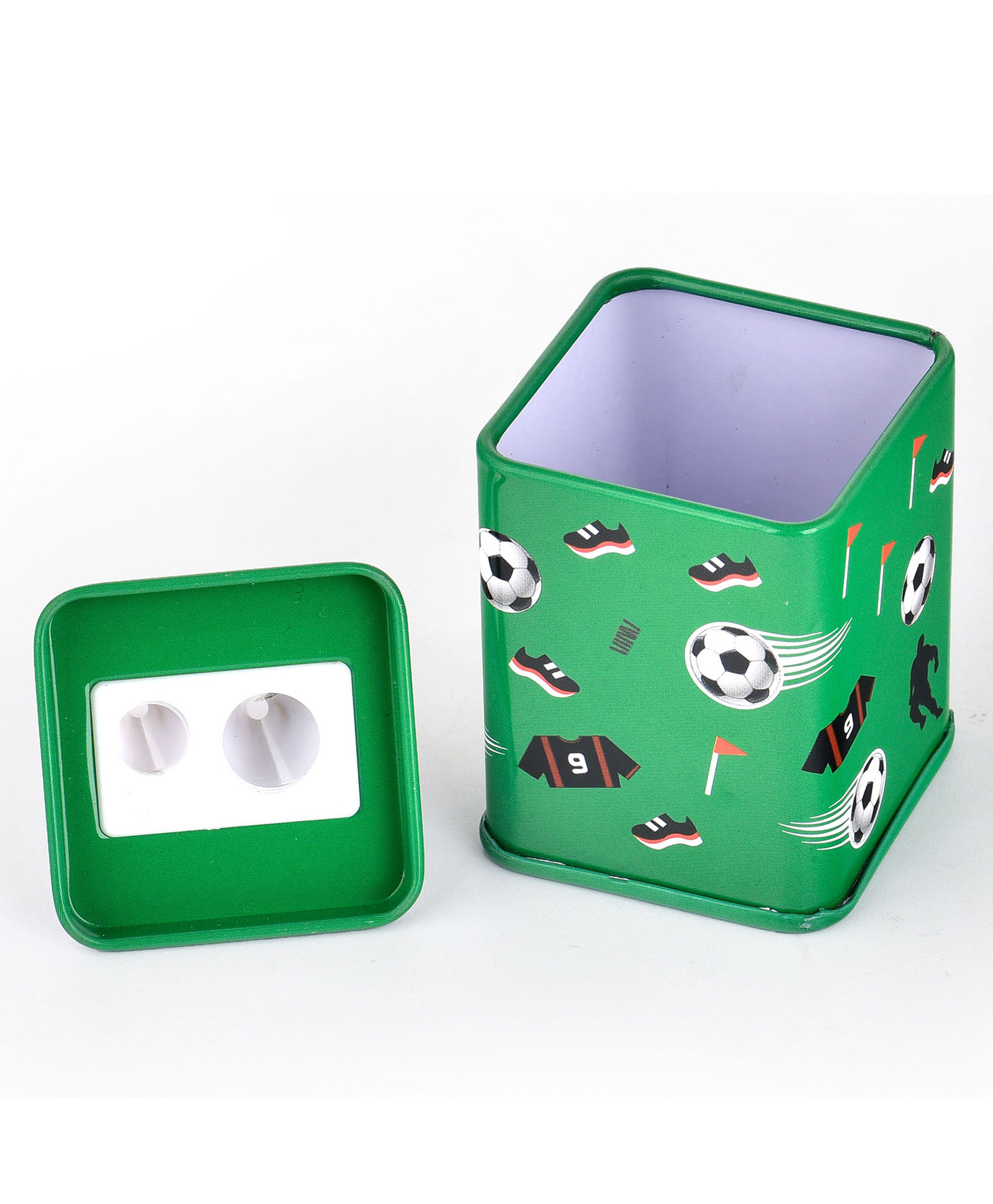 Scoobies Sporty Tin Alminium Sharpener With Receptacle Handheld Manual Dual Hole Cutilicious Long Point Design - Green-image-7