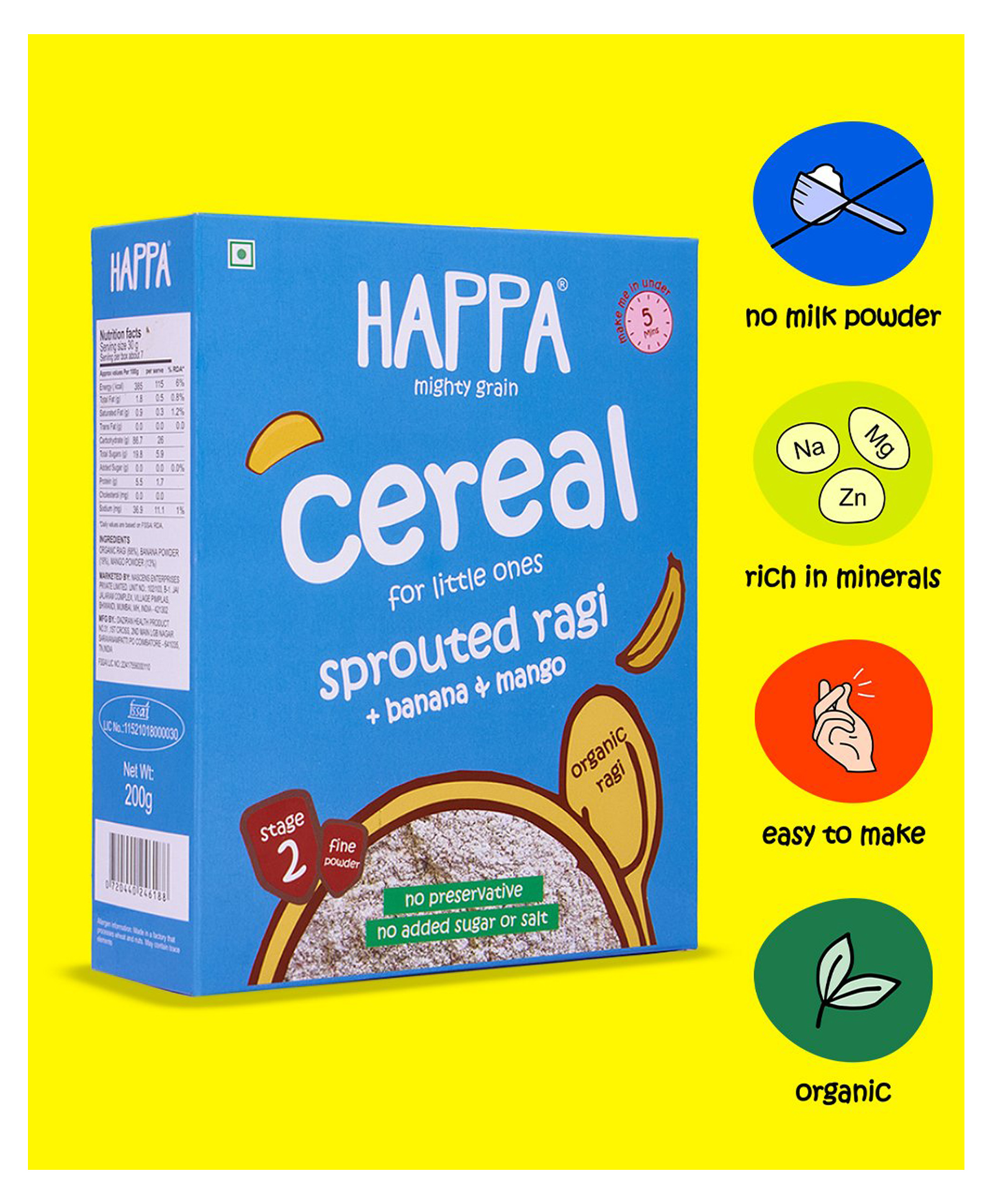 Happa Organic Mighty Grain Sprouted Ragi Banana & Mango Porridge Mix - 200 gm-image-34