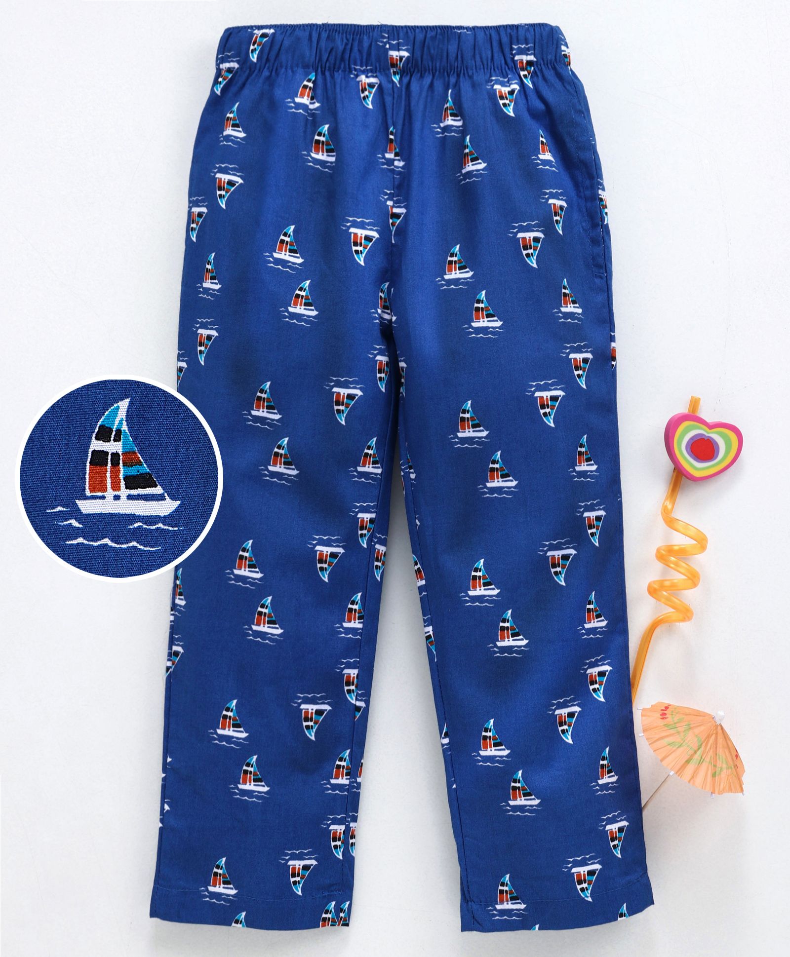 Babyhug Ankle Length Boat Print Woven Pajama - Blue-picture-13