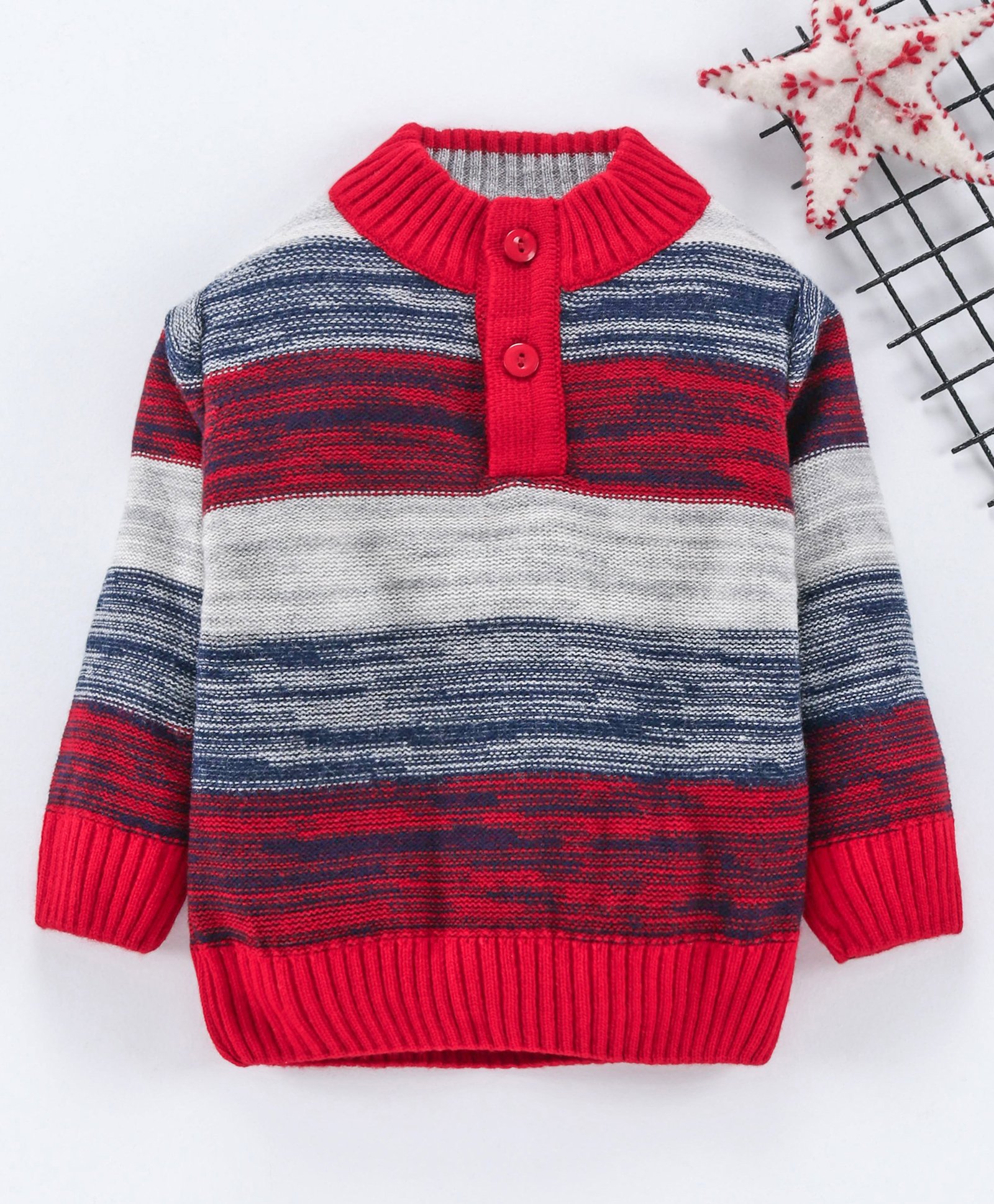 Babyhug Full Sleeves Stripe Sweater - Red Grey-image-39