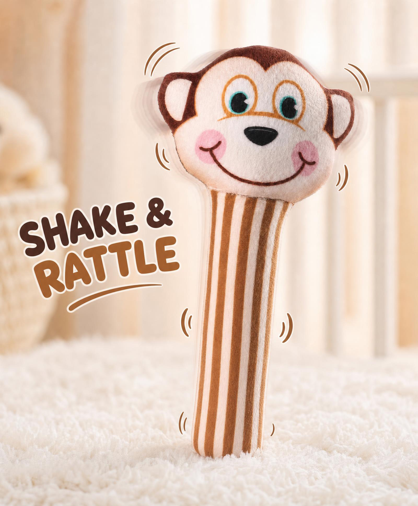 Babyhug Monkey Face Rattle Cum Sot Toy - Brown Cream-image-8