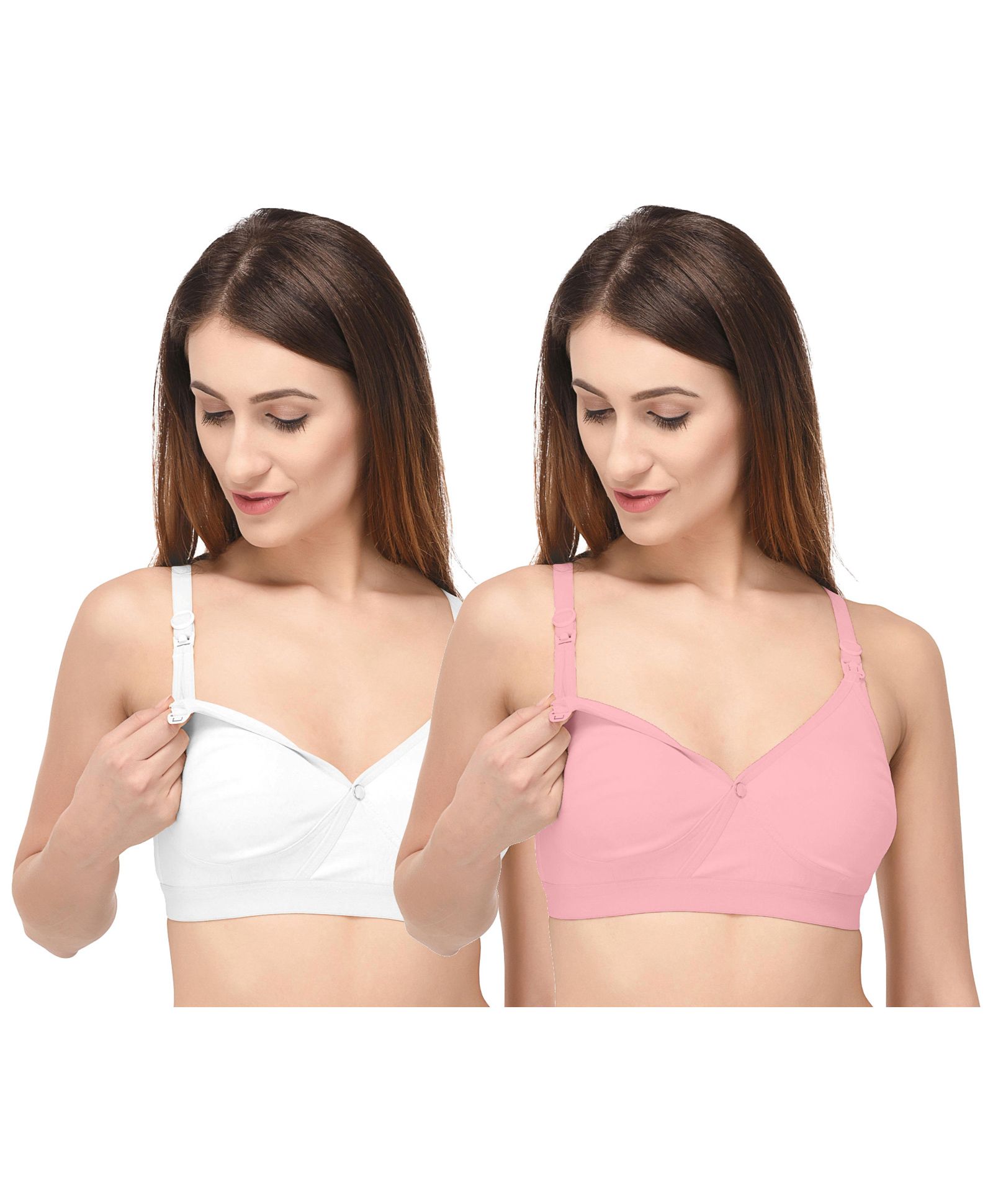 Fabme Solid Full Cup Pack Of 2 Nursing Bra - Pink & White-image-45