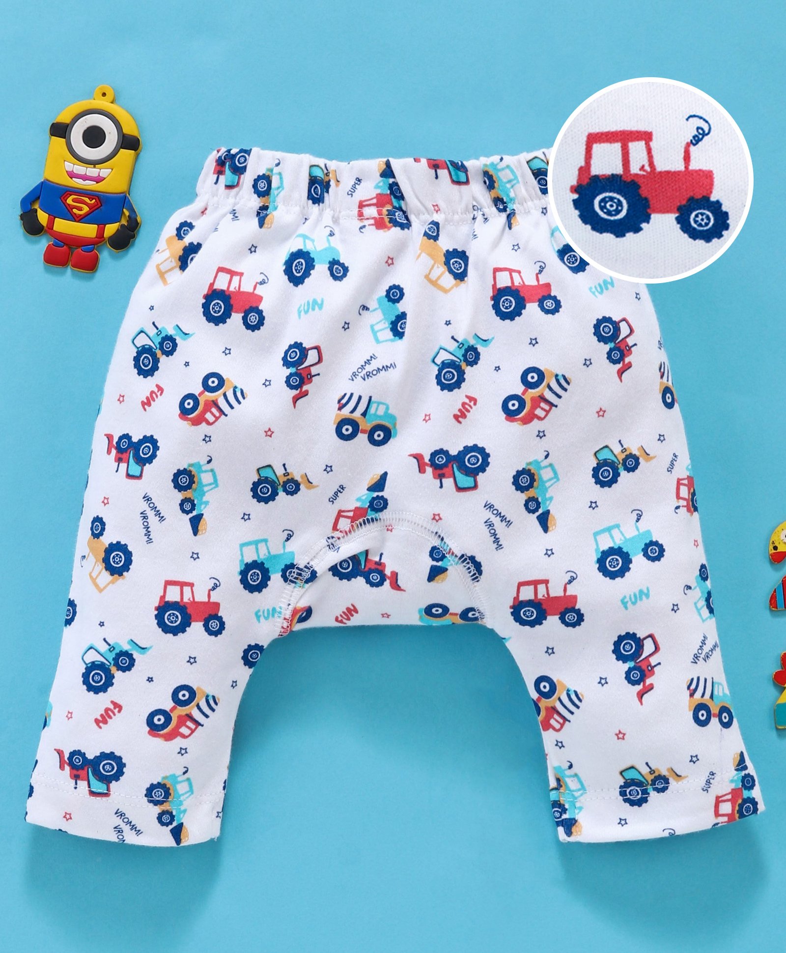 Babyhug Full Length Diaper Leggings Vehicles Print - White-image-1