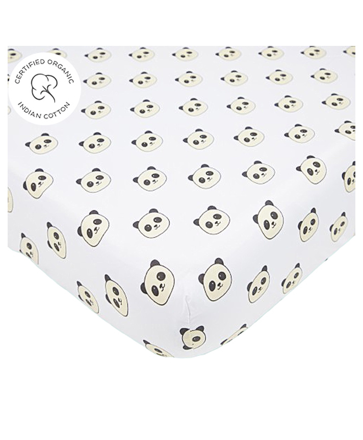 Masilo Organic Cotton Cot Sheet Panda Print - White-picture-24