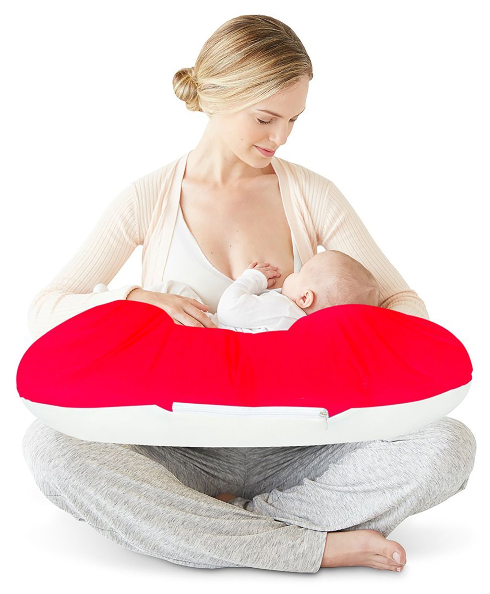 Get It 100% Cotton Breast feeding Recron Pillow Removable Cover with Zip Buckle Adjust Nursing  - Red Beige-picture-17