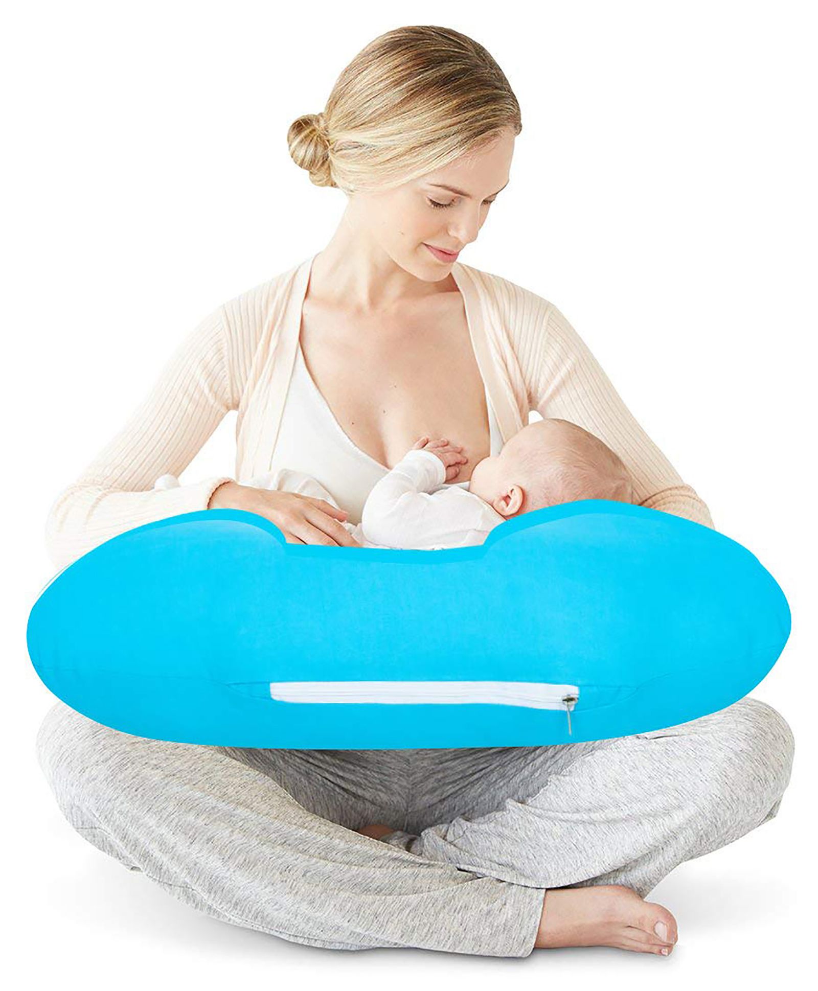 Get It 100% Cotton Breast feeding Recron Pillow Removable Cover with Zip Buckle Adjust Nursing - Cryan Blue-picture-16