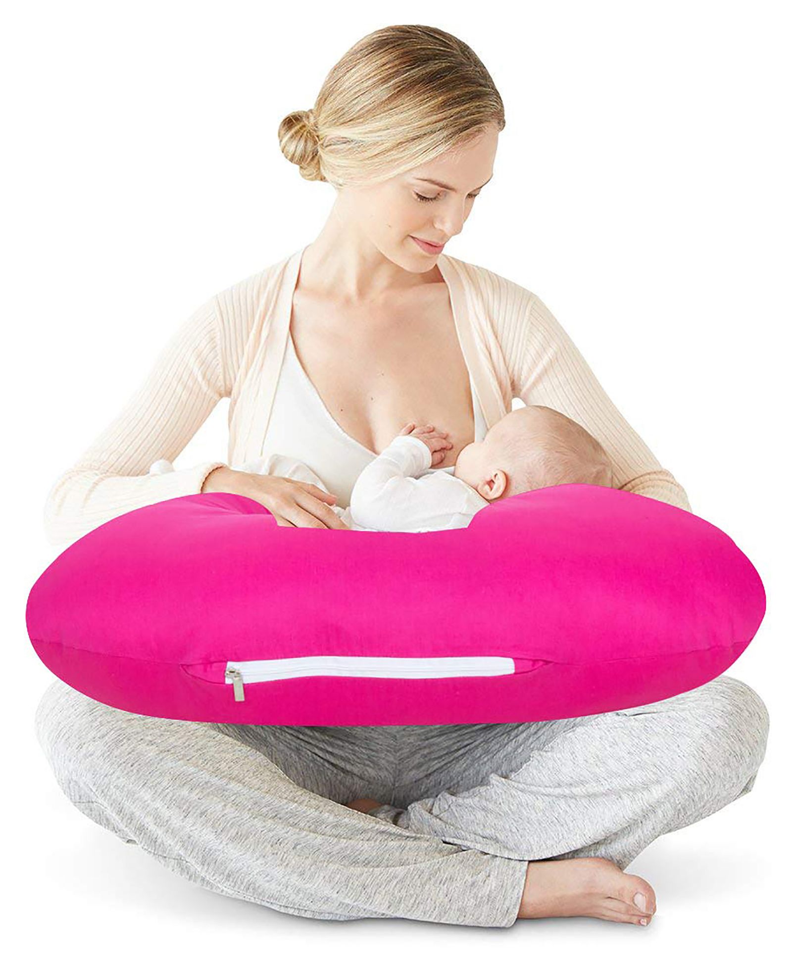 Get It 100% Cotton Breast Feeding Recron Pillow Removable Cover wIth Zip Buckle Adjust Nursing - Full Pink-picture-22