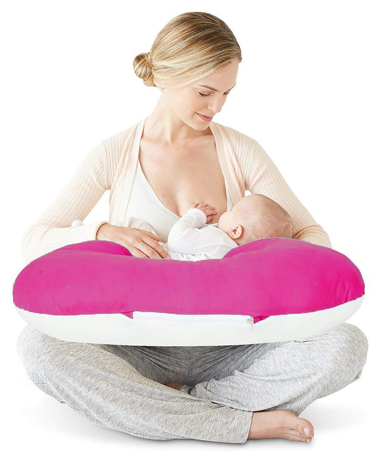 Get It 100% Cotton Breast feeding Recron Pillow Removable Cover with Zip Buckle Adjust Nursing - Dark Pink & Beige-picture-15