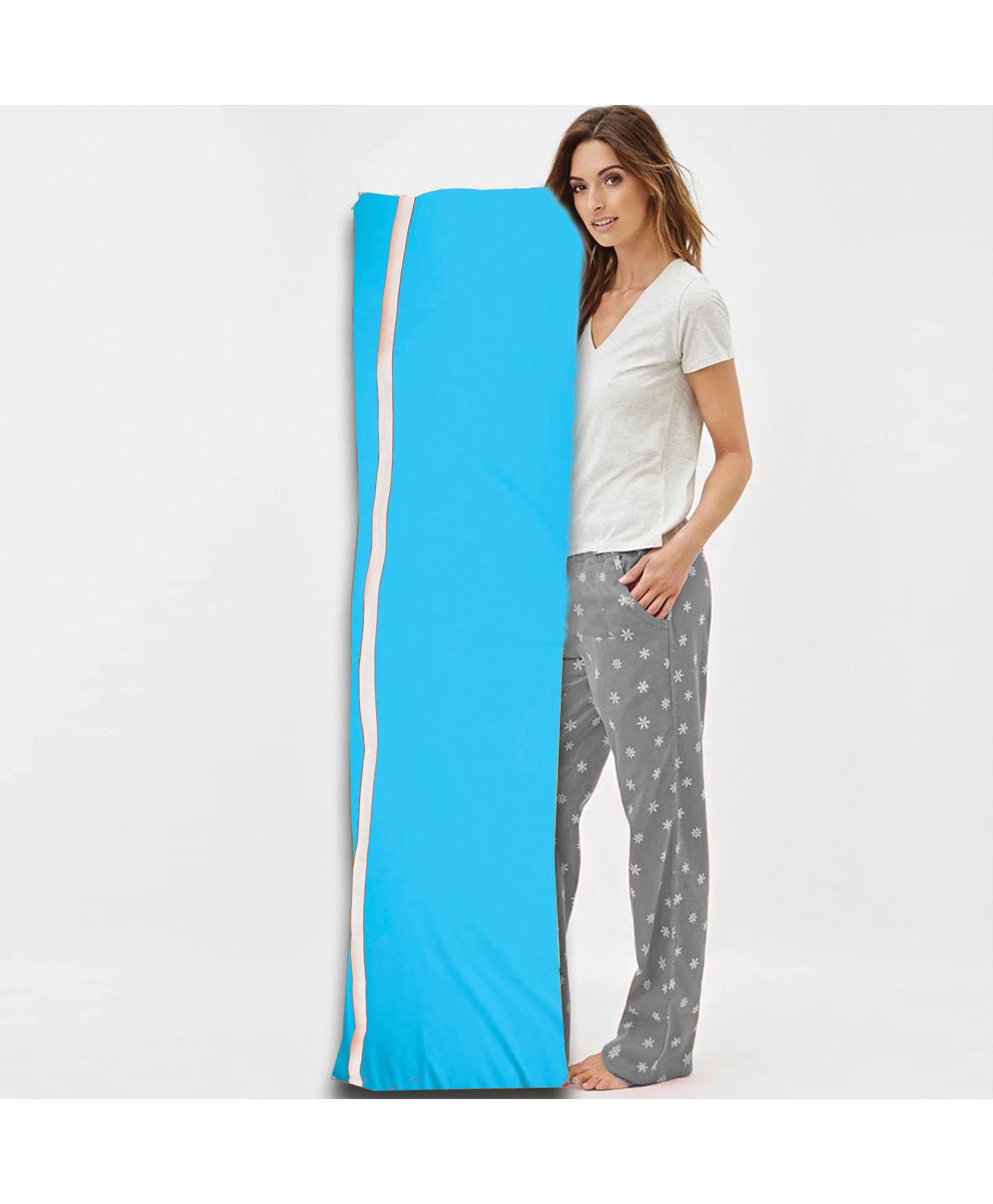 Get It 100% Cotton Long maternity Pillow 6ft Height for Comfortable Ajustable poistion to support Back Pain and Stomach  - Blue-image-0