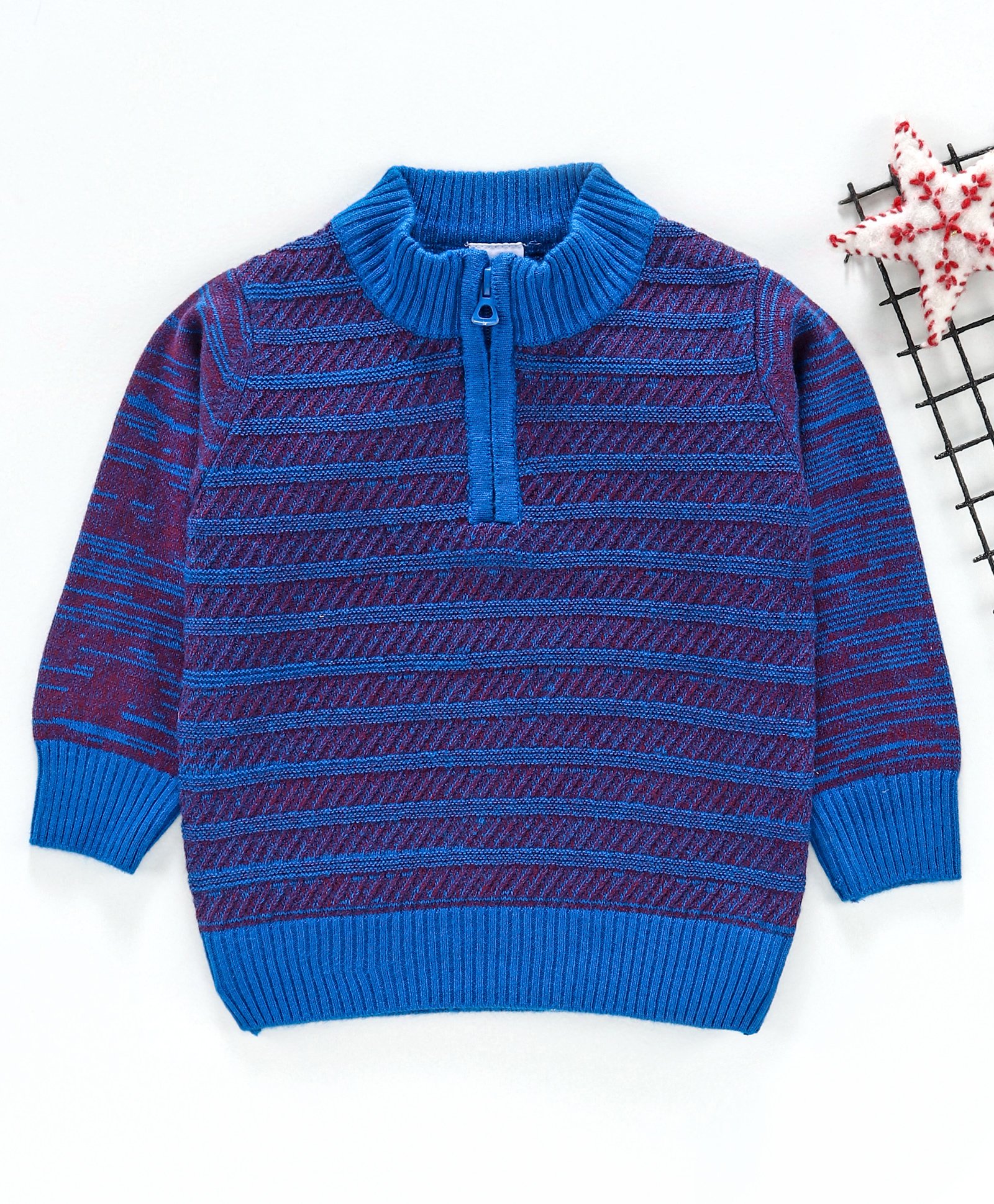 Babyhug Full Sleeves Stripe Sweater - Royal Blue Maroon-image-2