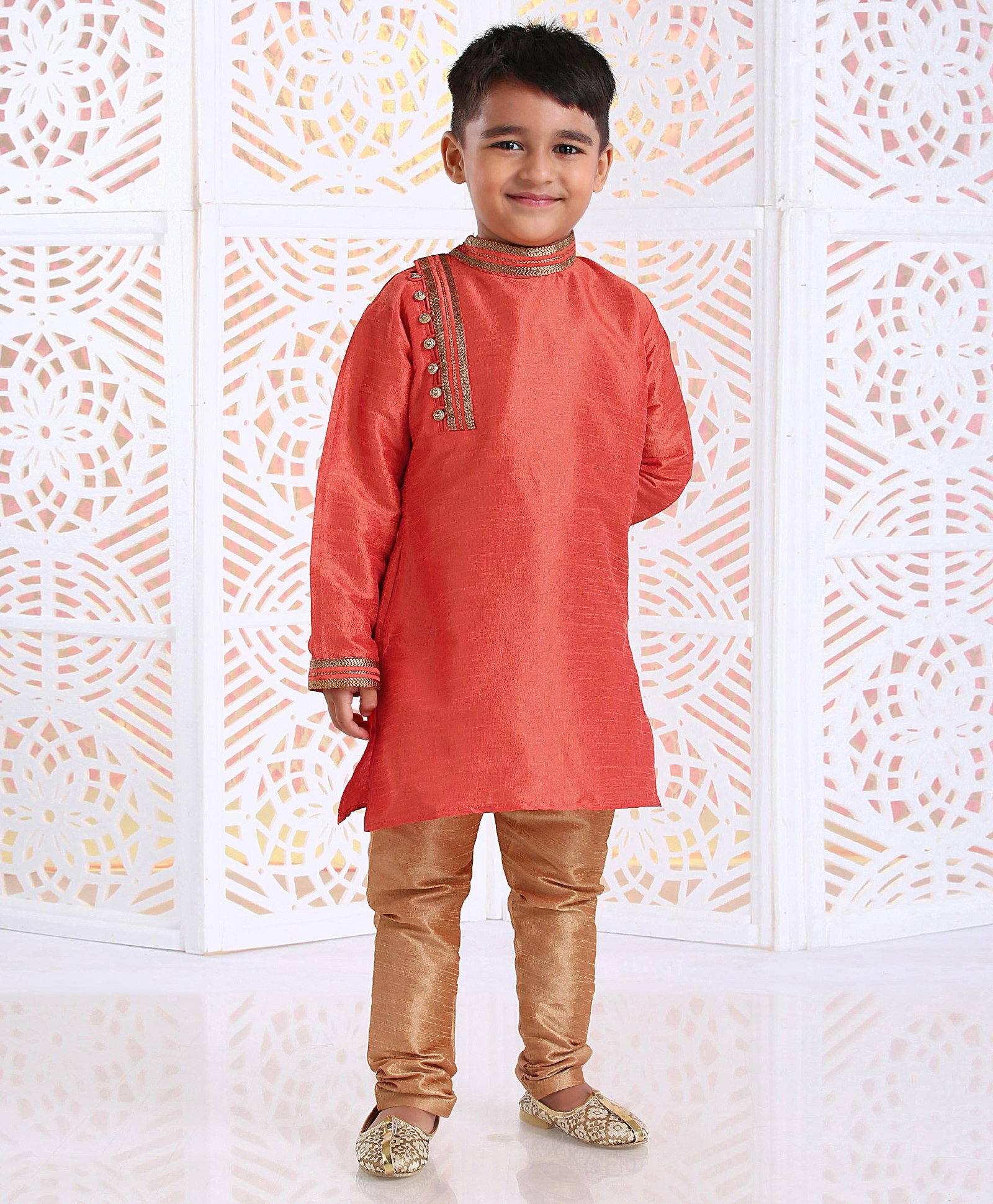 Babyhug Full Sleeves Embroidered Kurta Pyjama Set - Orange-picture-27